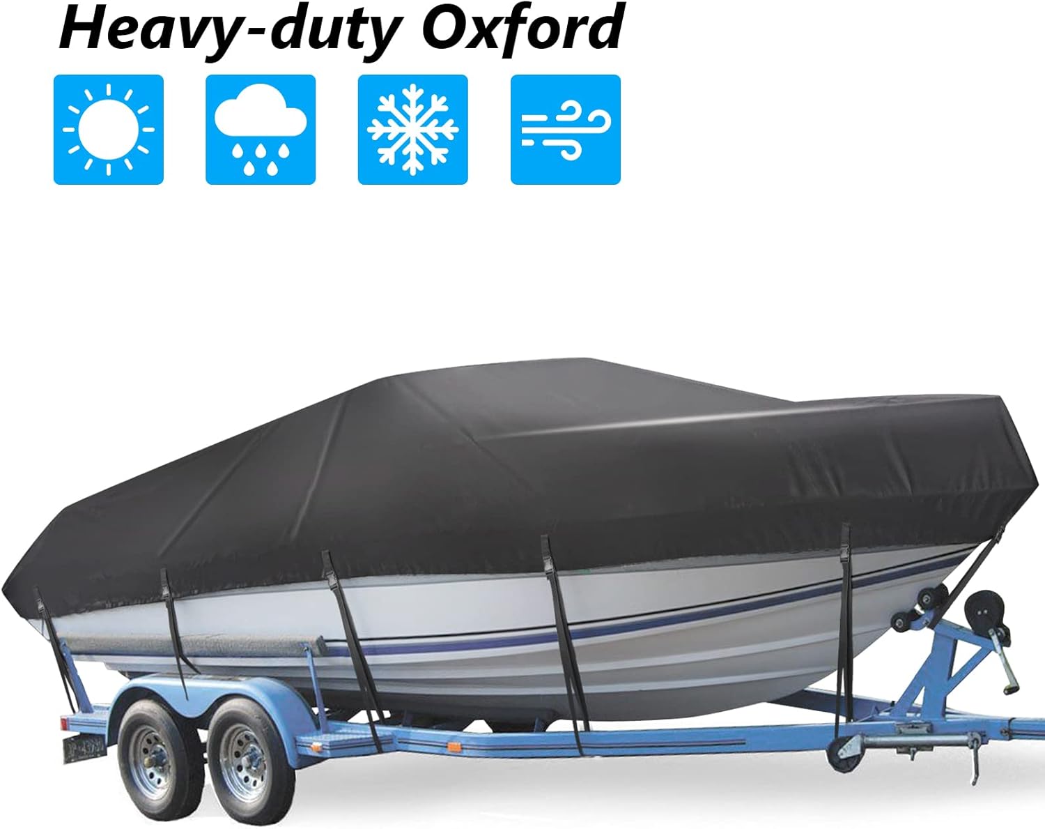 Boat Cover, Heavy Duty Waterproof Trailerable Boat Cover, 17-19ft UV Resistant Marine Grade Outboard Cover Compatible for Bass Boat, Fits Bayliner Tri-Hull V-Hull Fishing Runabout Boat, BLK