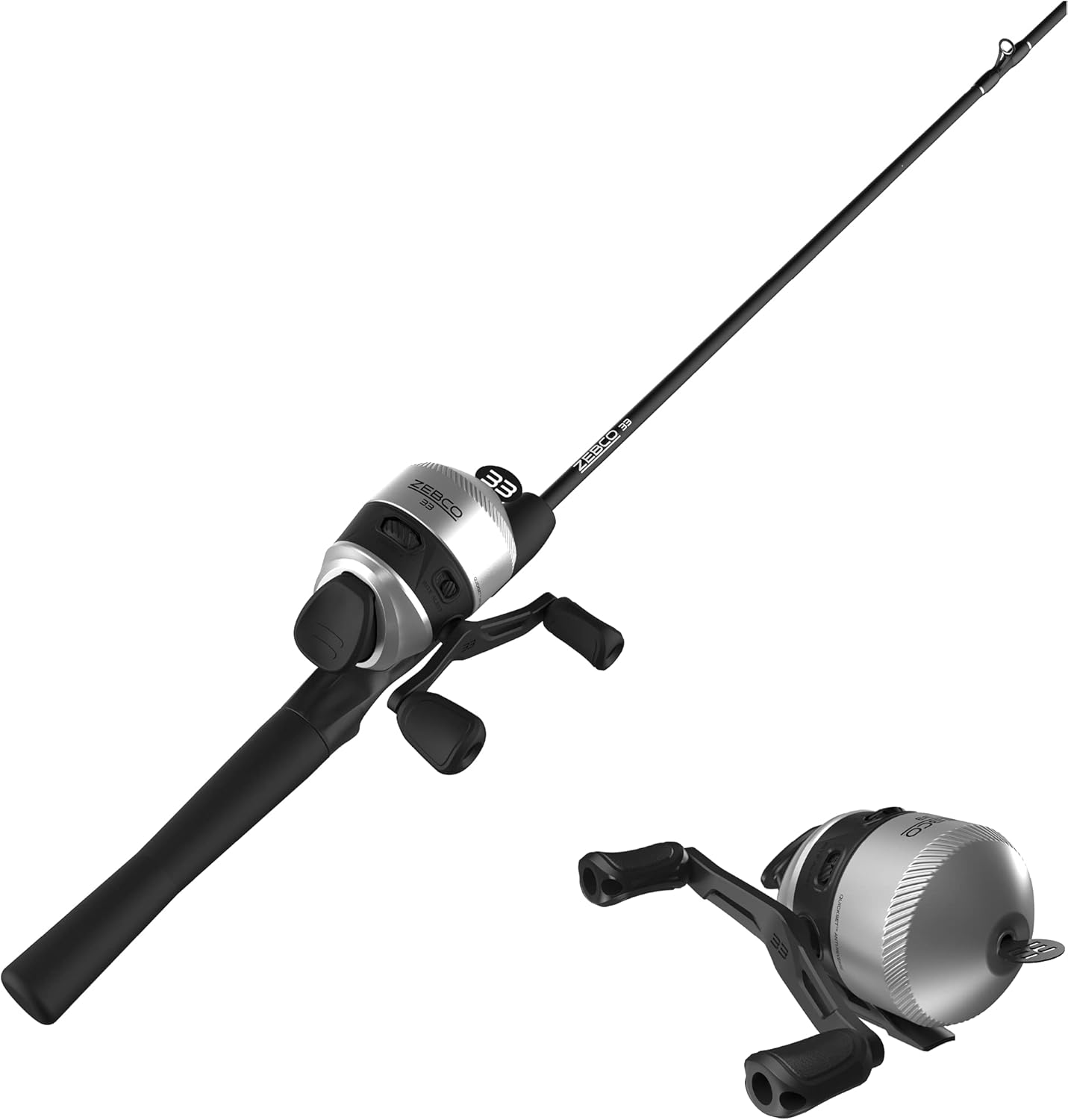 Zebco 33 Spincast Reel and 2-Piece Fishing Rod Combo, 5.5-Foot Durable Fiberglass Rod with Split Cork/EVA Handle, Quickset Anti-Reverse Fishing Reel with Bite Alert Pack of 2