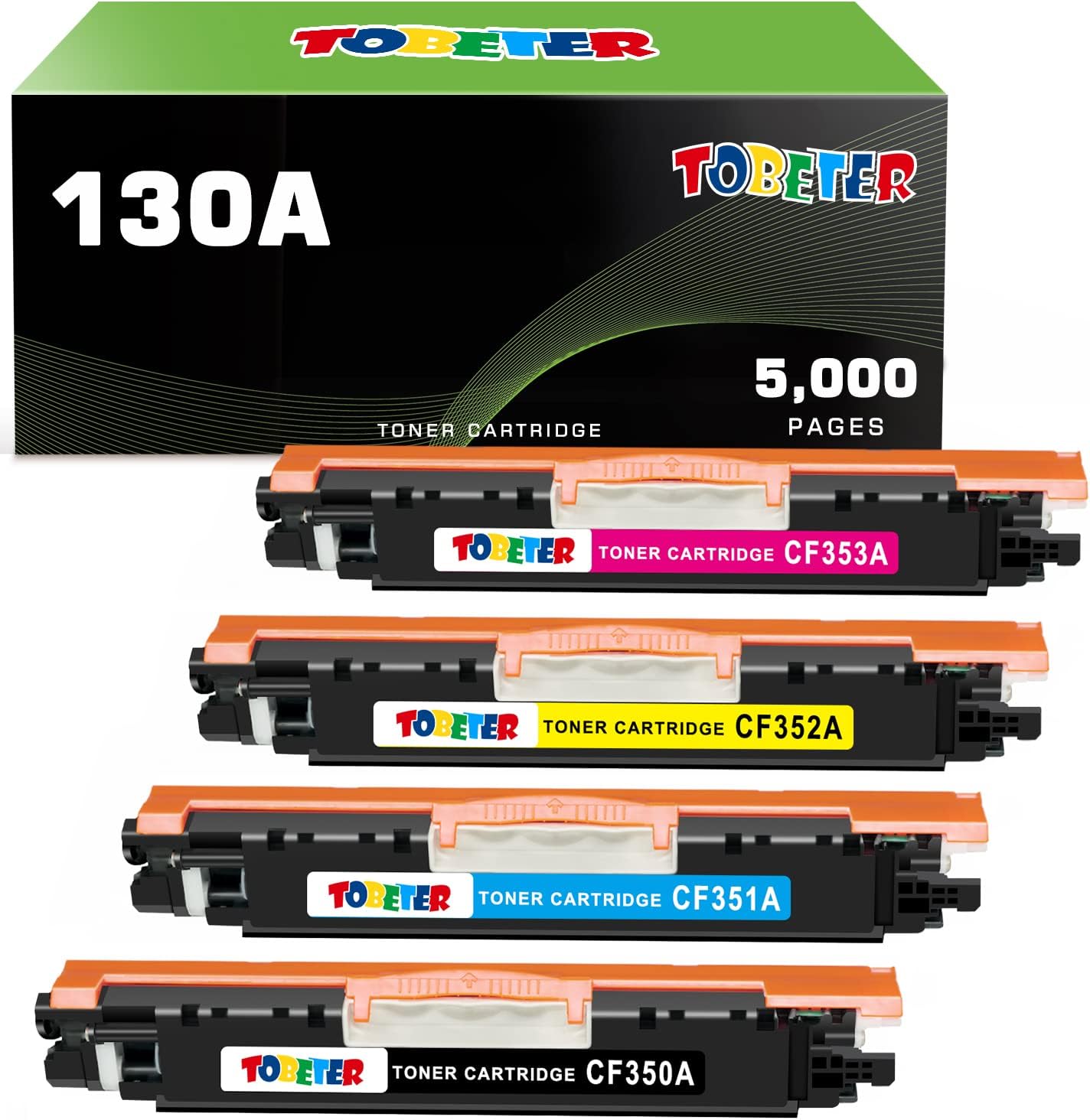 ToBeter Remanufactured Toner Cartridge 130A Replacement for HP 130A CF350A CF351A CF352A CF353A for Pro Color MFP M177fw M176n M177 M176 Printer (1 Black 1 Cyan 1 Magenta 1 Yellow) Pack of 2