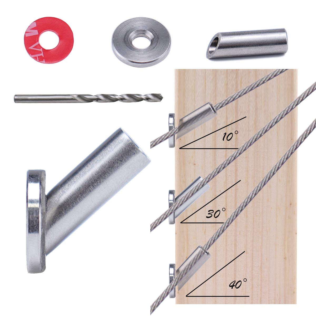 Muzata 50Pack Cable Railing Kit Adjustable Angled Protector Sleeve for 1/8