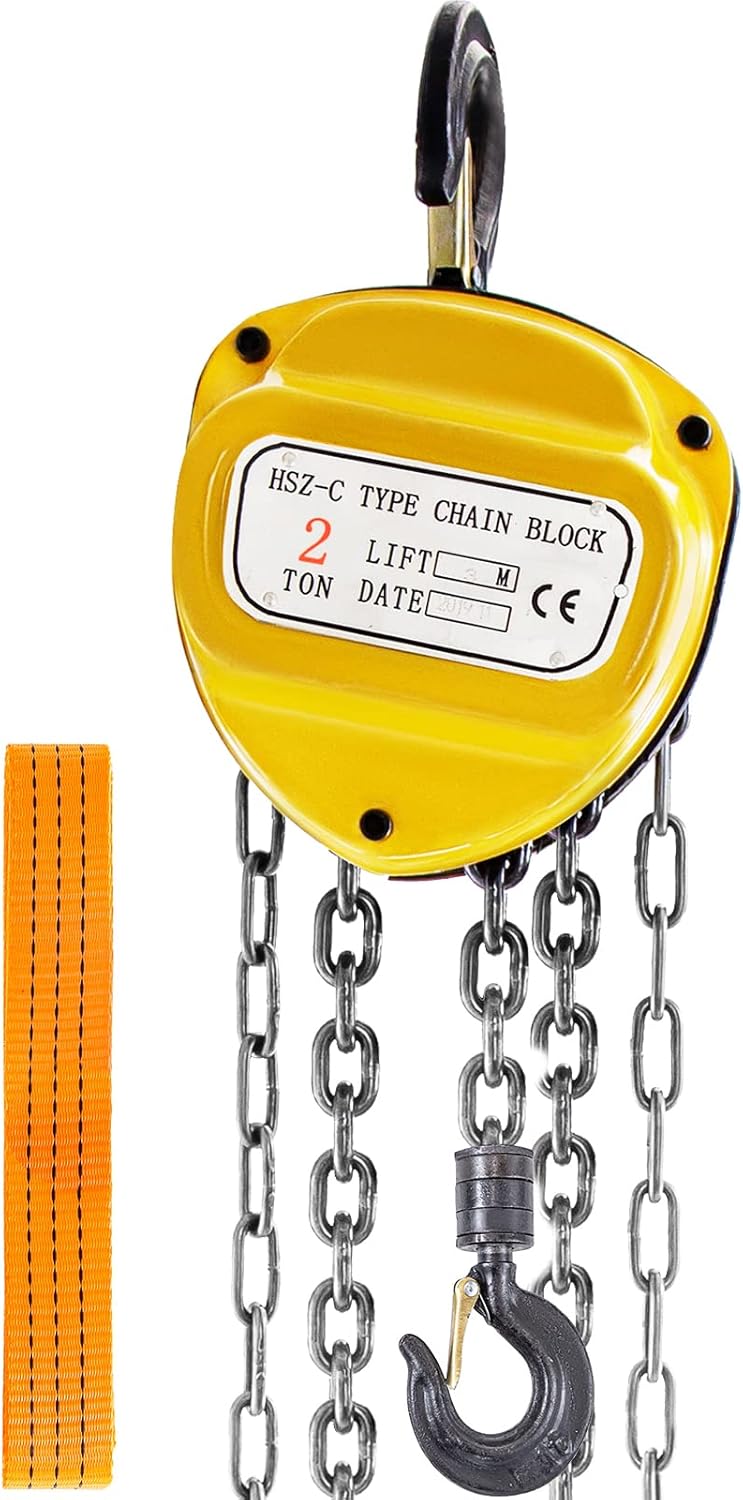 BestEquip Chain Hoist 4400lbs/2ton Chain Block Hoist Manual Chain Hoist 3m/10ft Block Chain Hand Chain Lifting Hoist w/Two Hooks Chain Pulley Tackle Hoist Winch Lifting Pulling Equipment Yellow Pack of 2