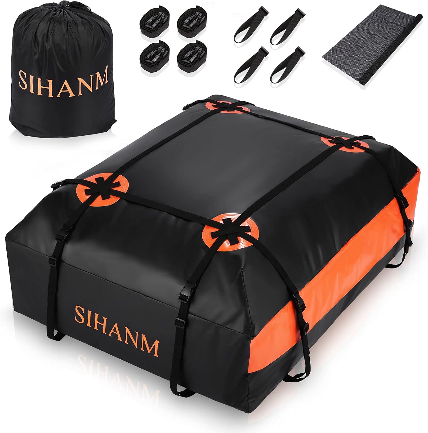 Rooftop Cargo Carrier, 15 Cubic Feet Heavy Duty Car Roof Cargo Carrier for All Cars with/Without Rack, 100% Waterproof Car Top Carrier with Anti-Slip Mat, Door Hooks & Lock Pack of 2