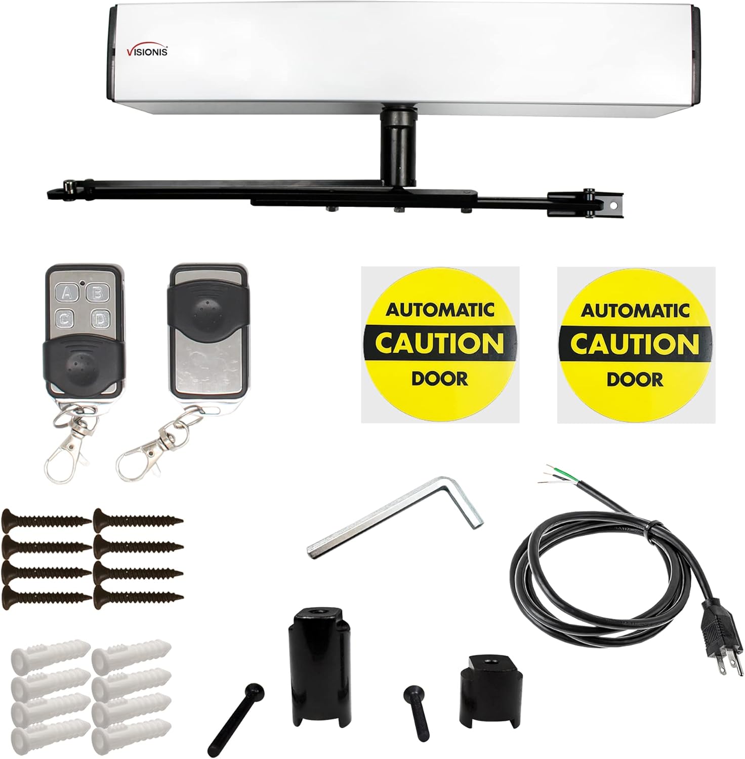 Visionis FPC-8525 Slim Electric Automatic Door Opener + Closer for 440lbs Outswing Doors + Built-in Receiver + 2 Wireless Remotes + 2 VIS-7039 Handicap Square Push to Exit Button/Switch with Back Box