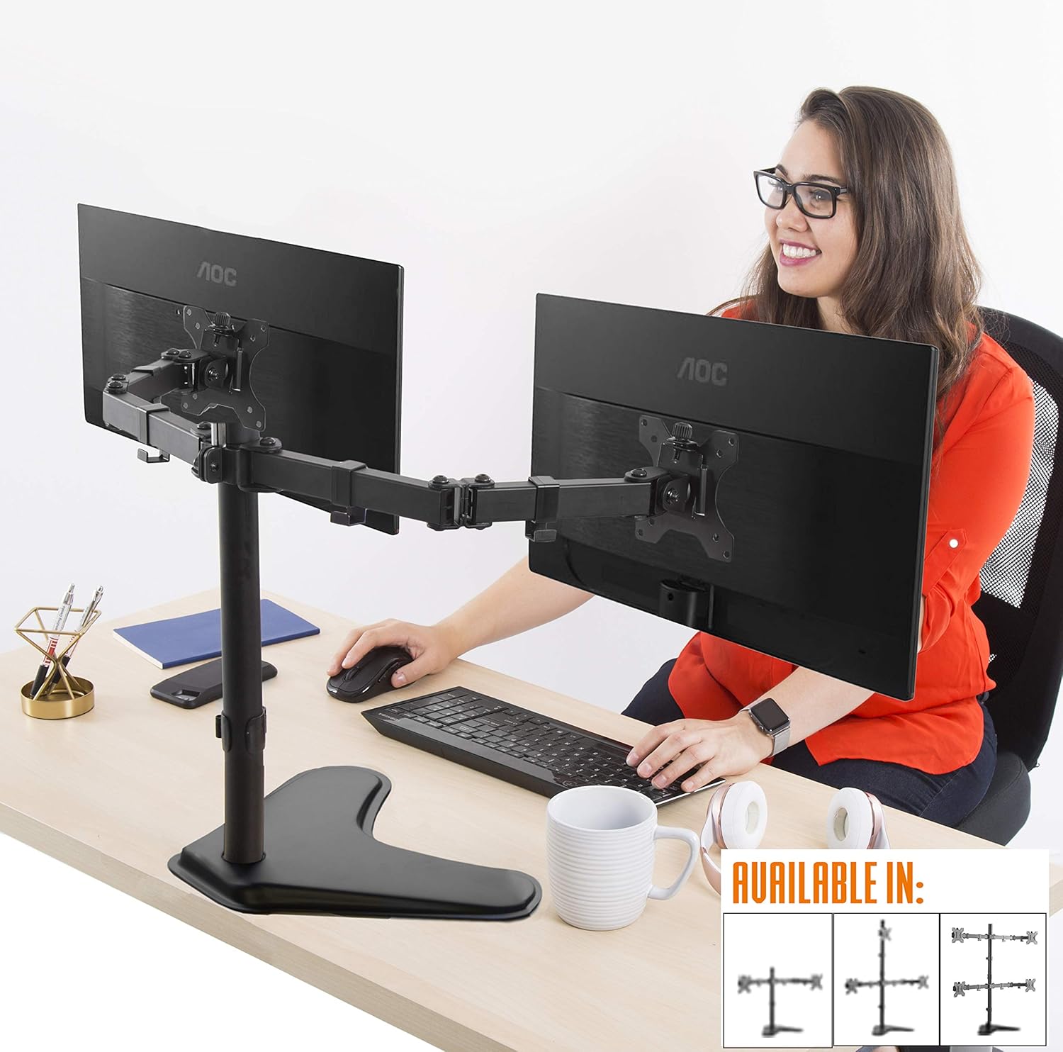 Stand Steady Freestanding 2 Monitor Mount Desk Stand | Height Adjustable Double Monitor Stand with Full Articulation VESA Mounts | Fits Most LCD/LED Monitors 13-32 Inches | Dual Monitor Arm