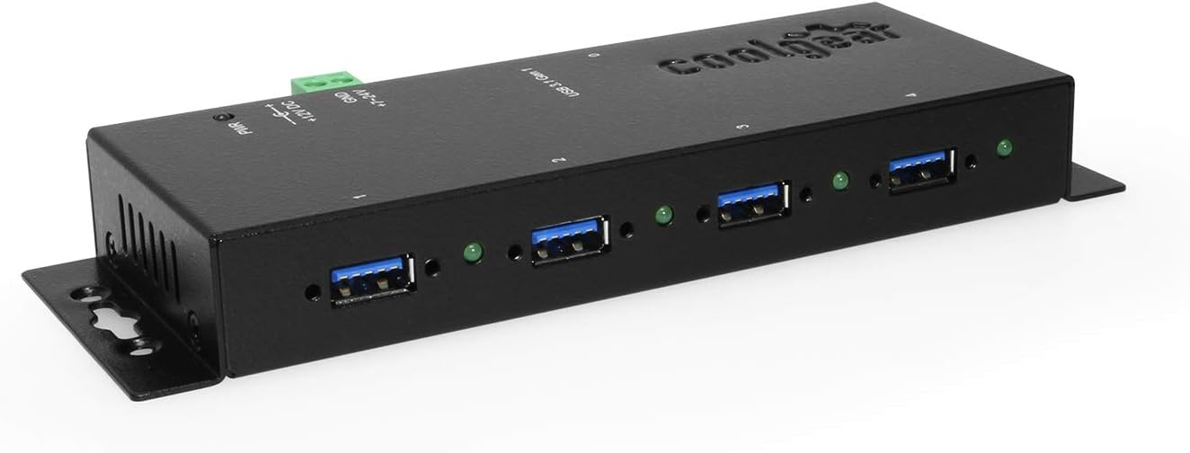 Coolgear USB 3.2 Gen 1 4-Port Industrial Hub Metal Case with Screw Lock Cable Option Pack of 2