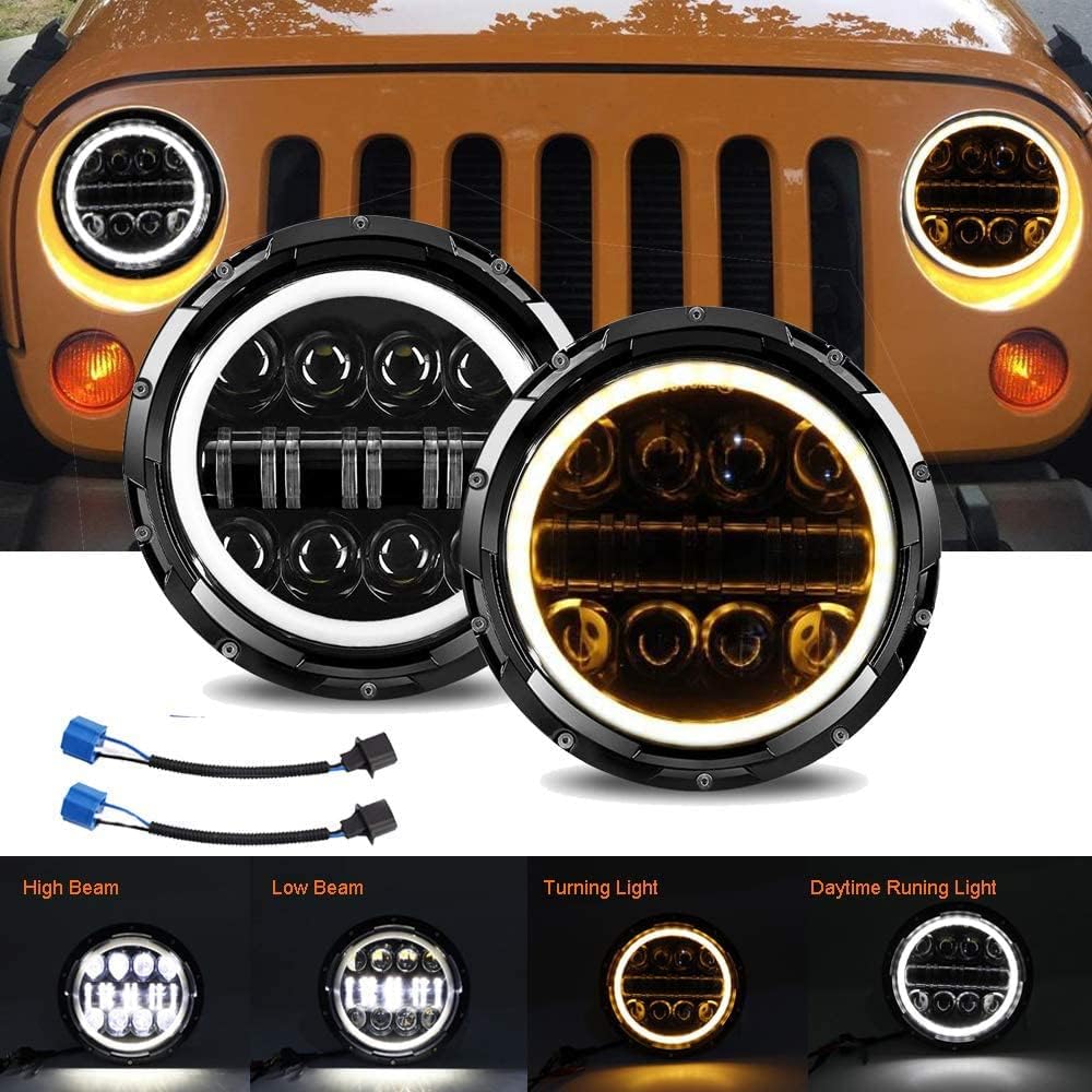 For 90-97 Mazda Miata MX5 MX-5 H6024 Pair Full LED Headlight Lights Halo Angel Eye White DRL Amber Turn Light with High Low Beam Pack of 2