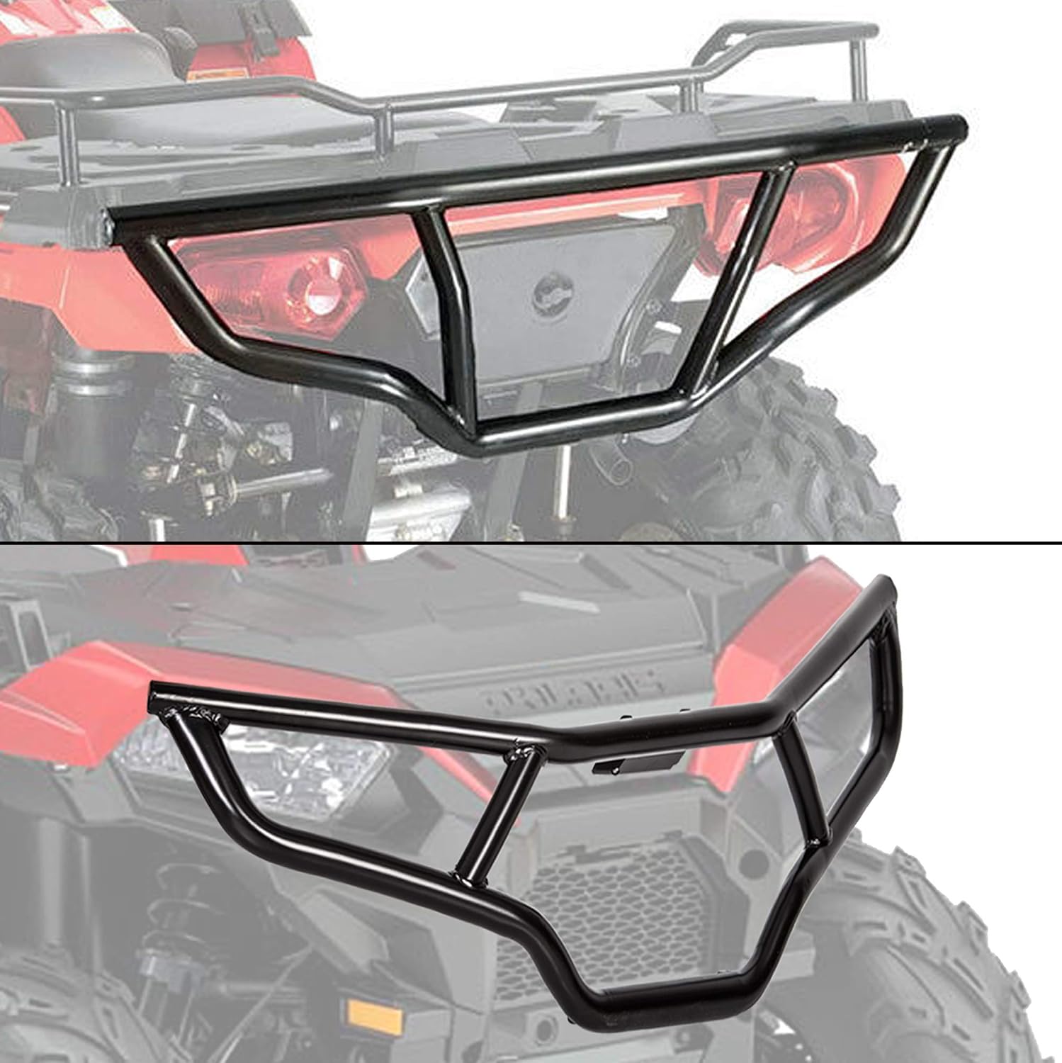 ECOTRIC Front/Rear/Front & Rear Brush Guard Bumper 2Pcs Fit for 2014-2020 Polaris Sportsman 450 570 Black Steel Bumper Protector (Front and Rear, You May Receive 2 Packages)