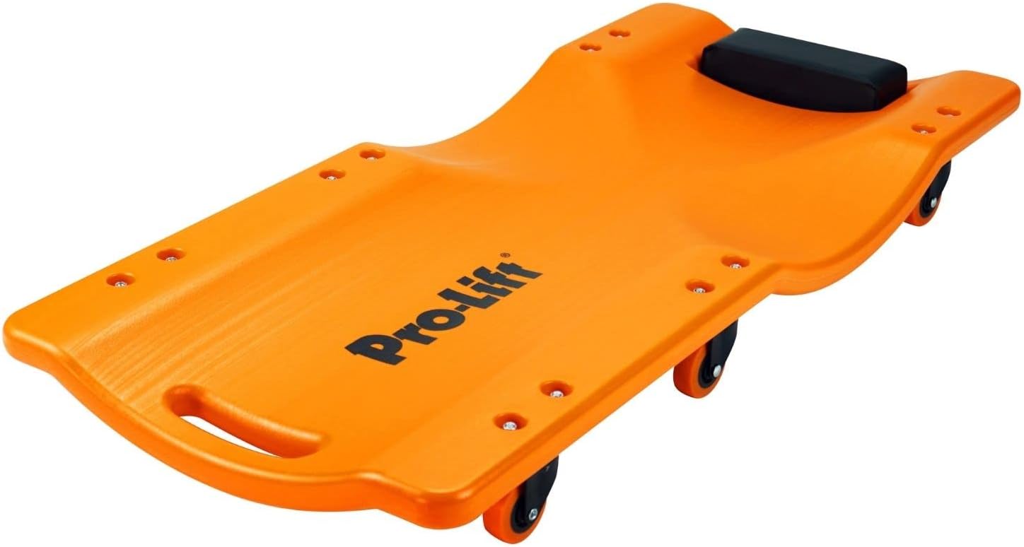 Pro-LifT Mechanic Plastic Creeper 36 Inch - Blow Molded Ergonomic HDPE Body with Padded Headrest - 300 Lbs Capacity Orange