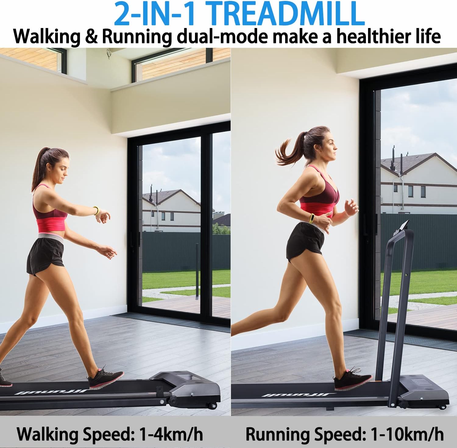 Jifunull 2-in-1 Under Desk Treadmill, Electric Foldable Treadmill Adjustable Speed, Compact Folding Walking Treadmill with LED Display, Bluetooth Speaker, Remote Control for Home Office