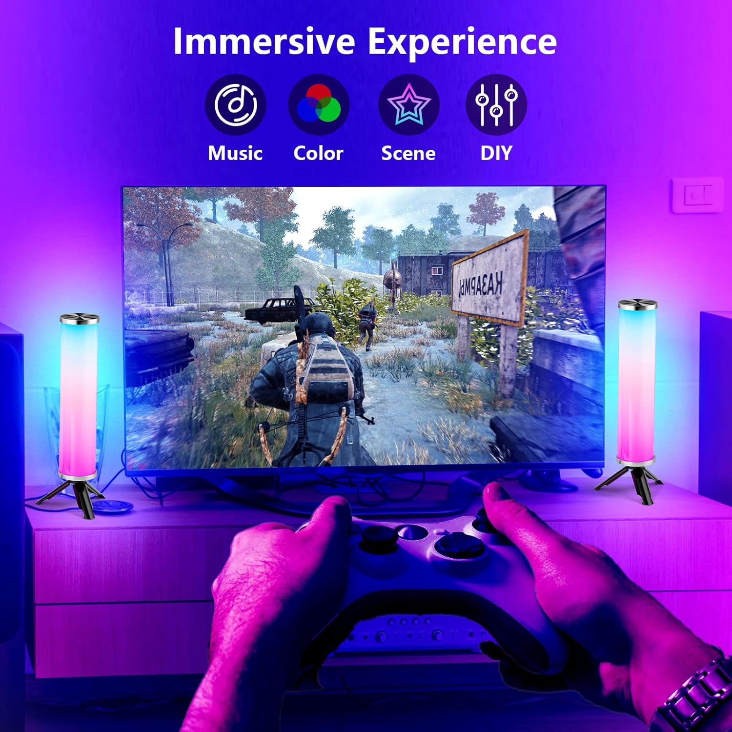 Smart LED Light Bars, RGB Ambient Lighting Gaming Lights Work with Alexa and Google Assistant, WiFi ​APP Remote Control TV Backlight with Scene and Music Modes for PC, TV, Party, Room Decoration Pack of 2