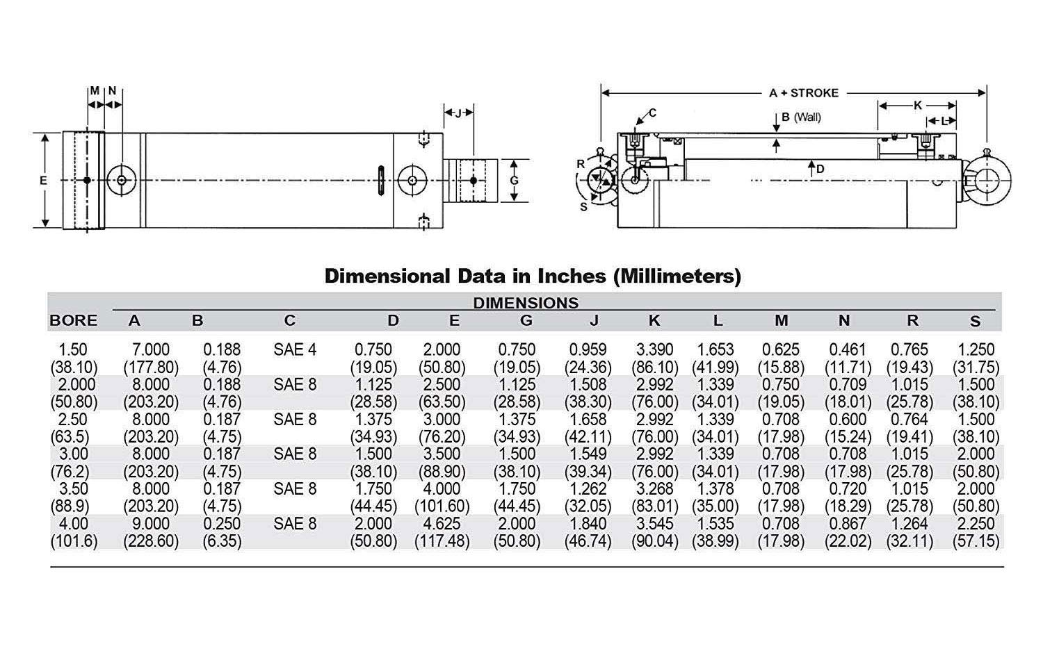 Chief WX Welded Cylinder: 4 Bore x 16 Stroke, 3000 PSI, 2