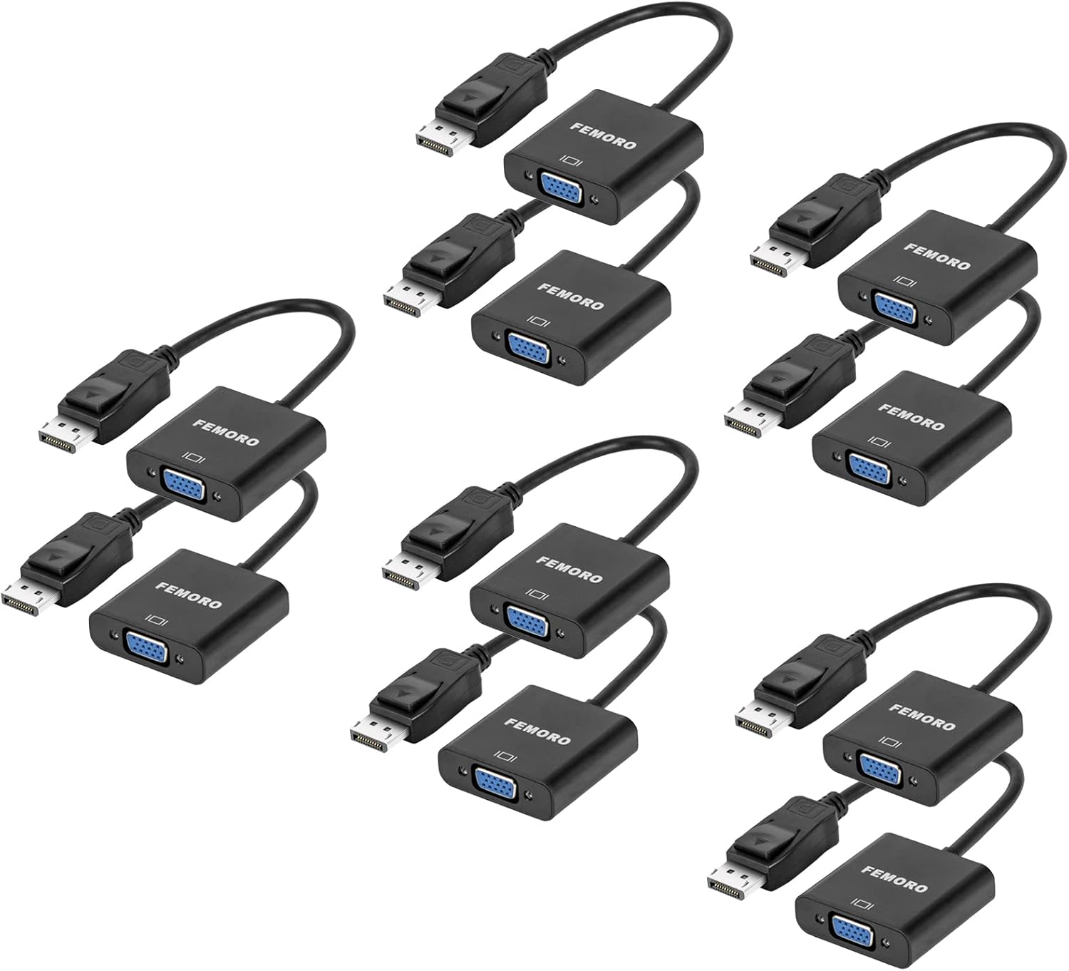 DisplayPort to VGA Adapter 10-Pack, FEMORO DP Display Port to VGA Converter 1080P@60Hz Male to Female Compatible with Computer, Desktop, Laptop, PC, Monitor, Display, Projector, HDTV - Black Pack of 2