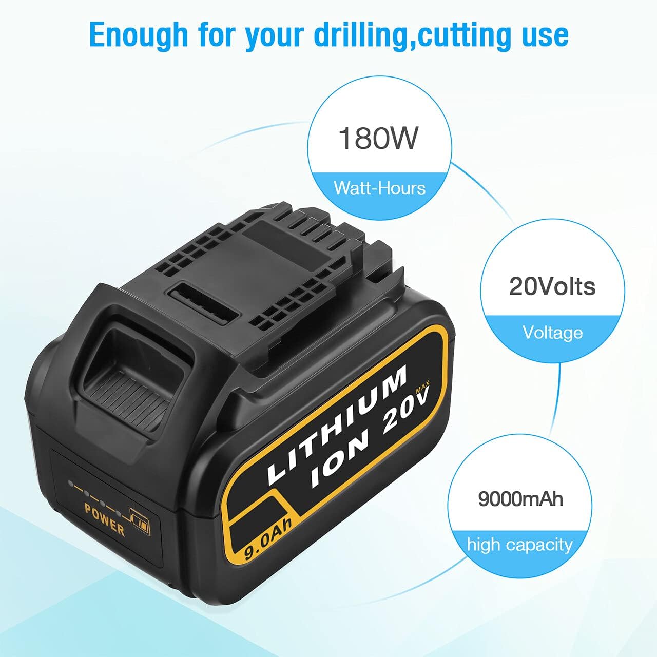 Powerextra 20V 9.0Ah Replacement Battery Compatible with Dewalt 20V60V Cordless Power Tools DCB180 DCB200 DCB204-2 DCB205-2 DCB206 DCD/DCF/DCG Series Pack of 2