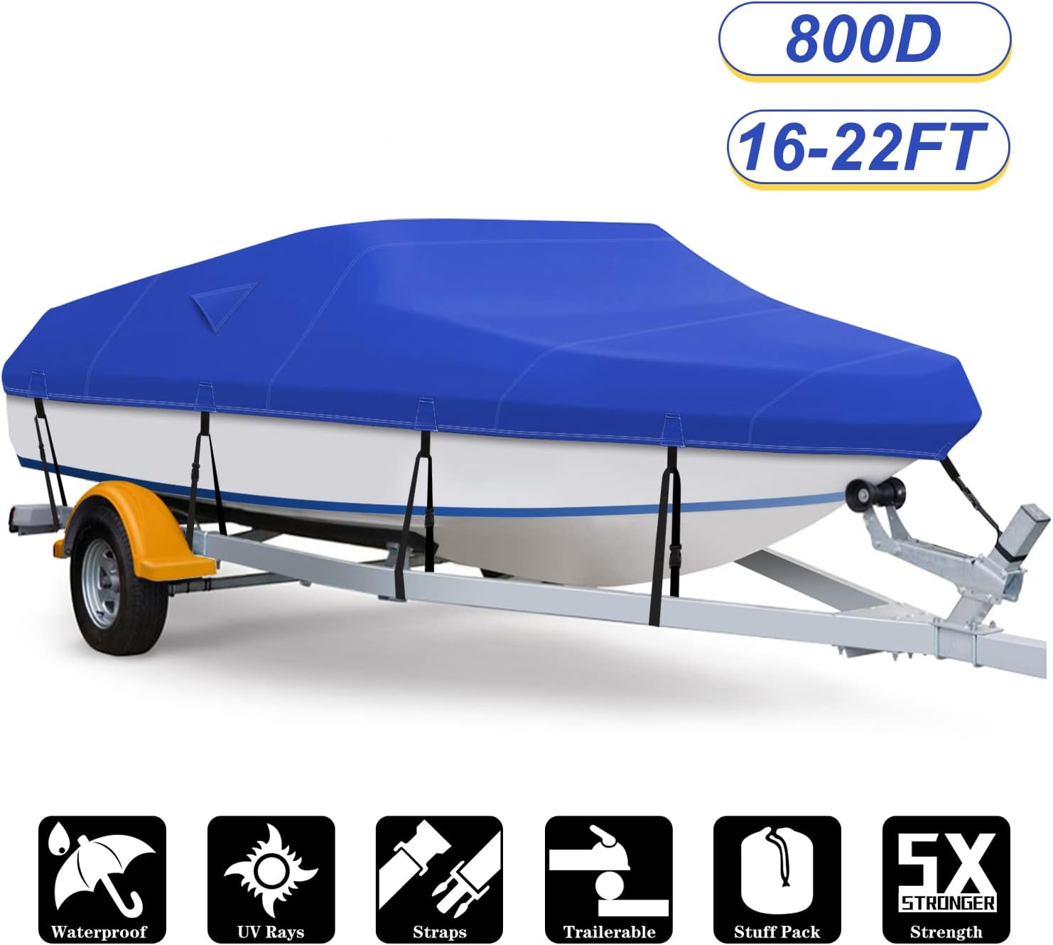 Trailerable Waterproof Boat Cover,Fits 17 - 19 ft V-Hull Fishing Runabout Bowrider Boat,Tri-Hull,Pro Bass Boat,Fish and Ski Boat 17'-19',Heavy Duty 600D Marine Grade Canvas Gray