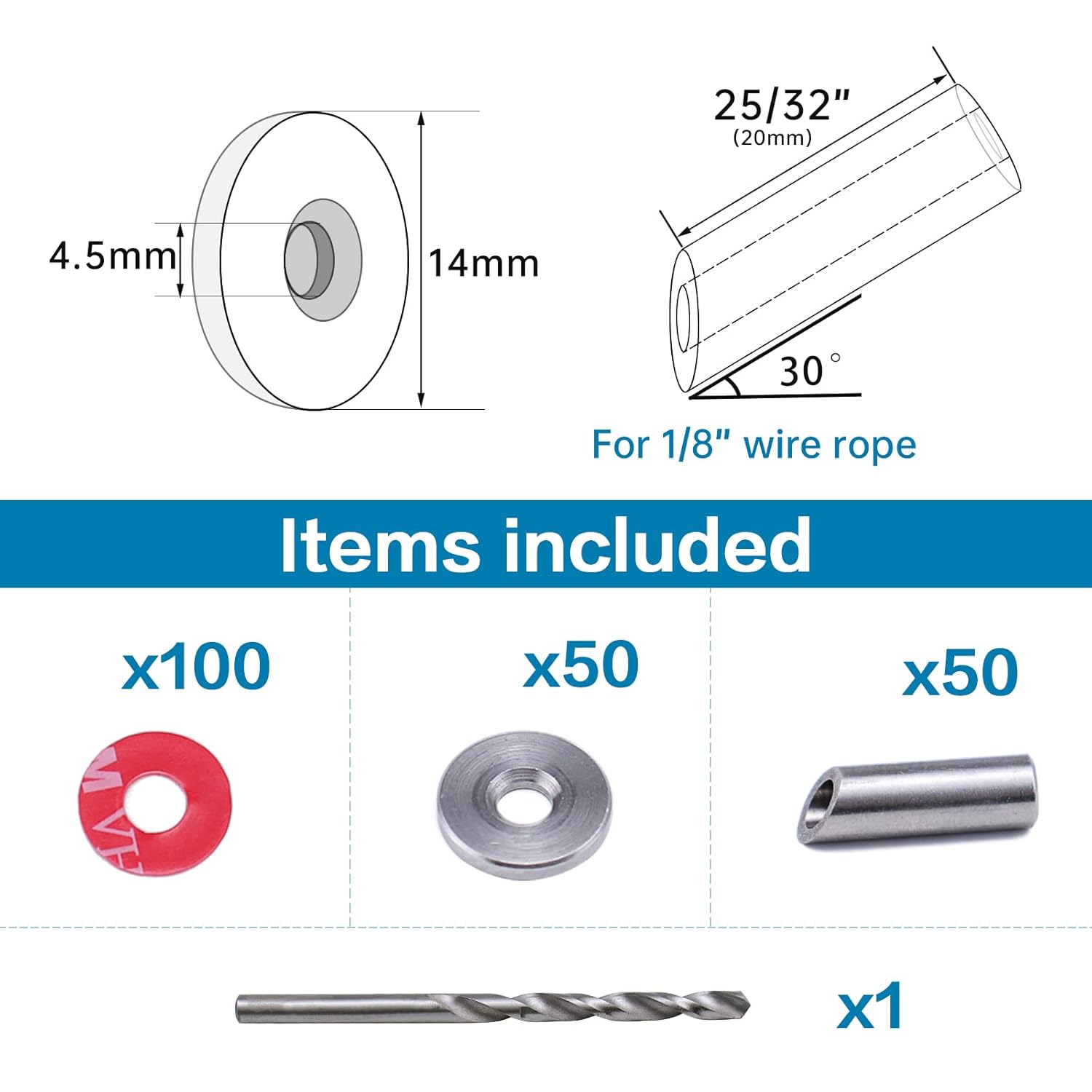 Muzata 50Pack Cable Railing Kit Adjustable Angled Protector Sleeve for 1/8