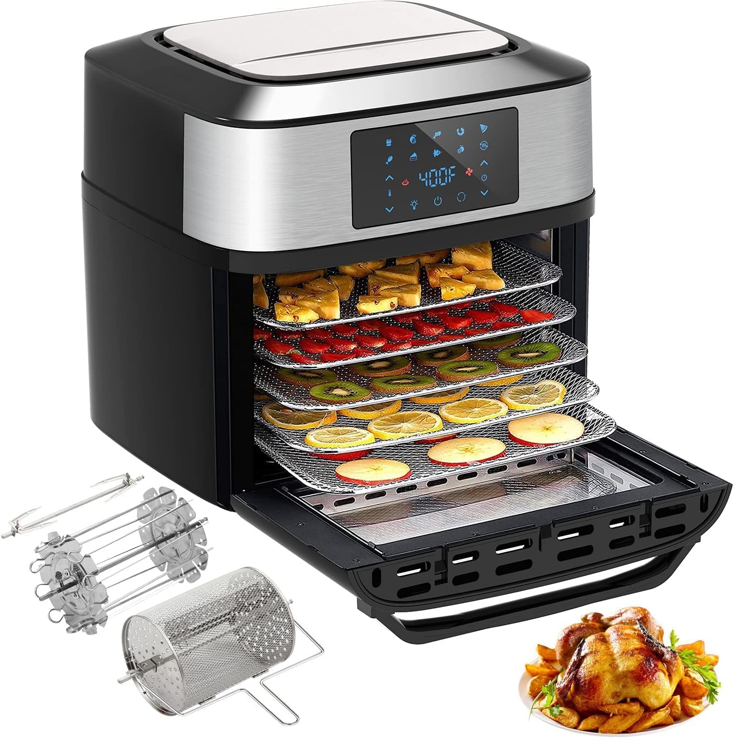 10-in-1 Air Fryer Oven, 20 Quart Airfryer Toaster Oven Combo, 1800W Large Digital LED Screen Air Fryers, Large Capacity Countertop Convection Toaster Oven with Rotisserie Dehydrator, ETL Certified