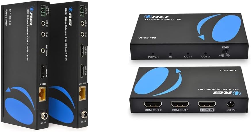 OREI HDBaseT 4K 60Hz HDMI Extender over Cat5e/6 Ethernet LAN cable - Up to 115 Ft - IR, CEC, RS-232, PoC