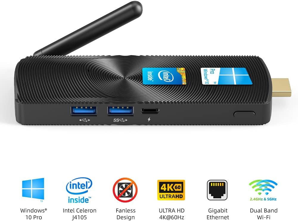 MeLE PCG02 Fanless Mini PC Stick Windows 11 Pro Celeron J4125 8G/128G Portable Computer Stick for Business & Home Video Support HDMI 4K 60Hz, BT4.2, 2.4G/5.0G Dual Band Wi-Fi, USB, Ethernet Port
