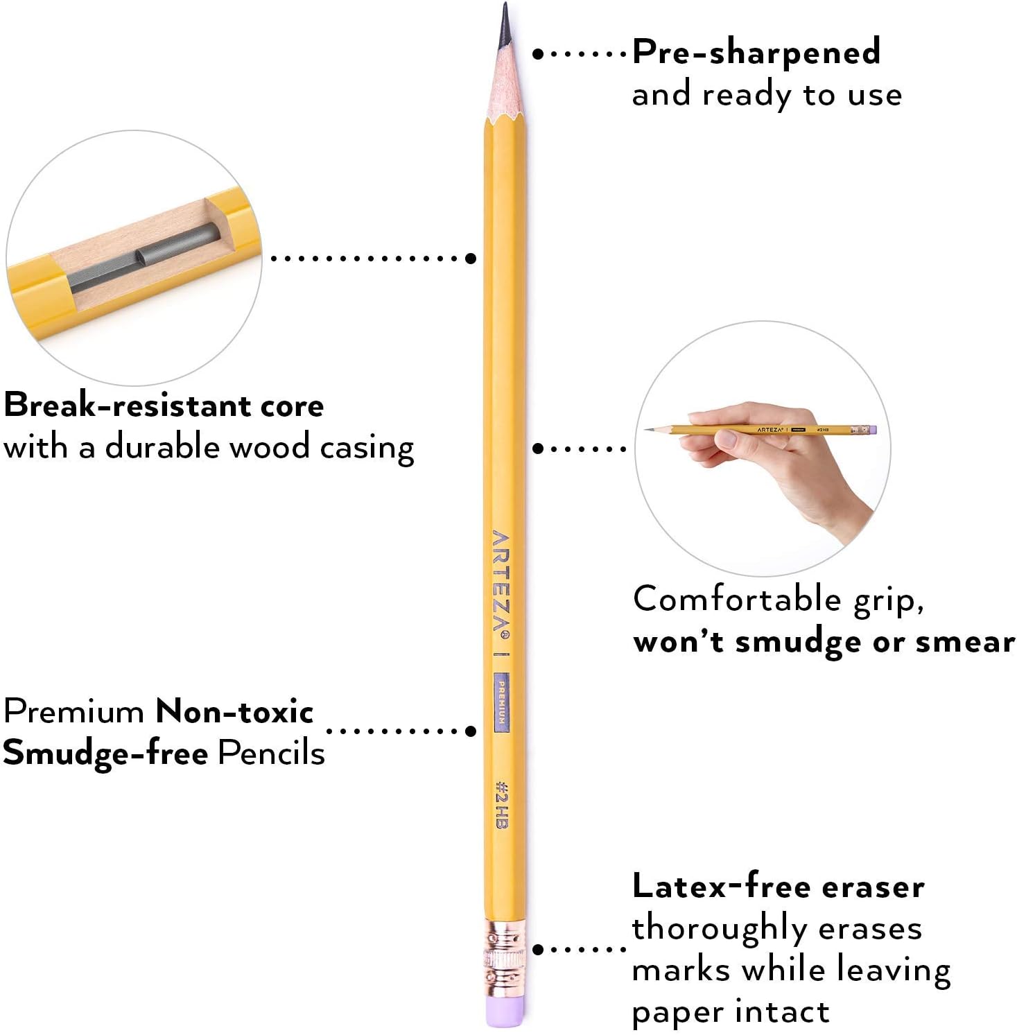 Arteza School Pencils HB #2, Pack of 96 and Automatic Electric Pencil Sharpener, Black, Quiet Pencil Sharpener for 8-mm Pencils, Office Supplies for Teachers, Students, and Classrooms, Art Studios Pack of 2