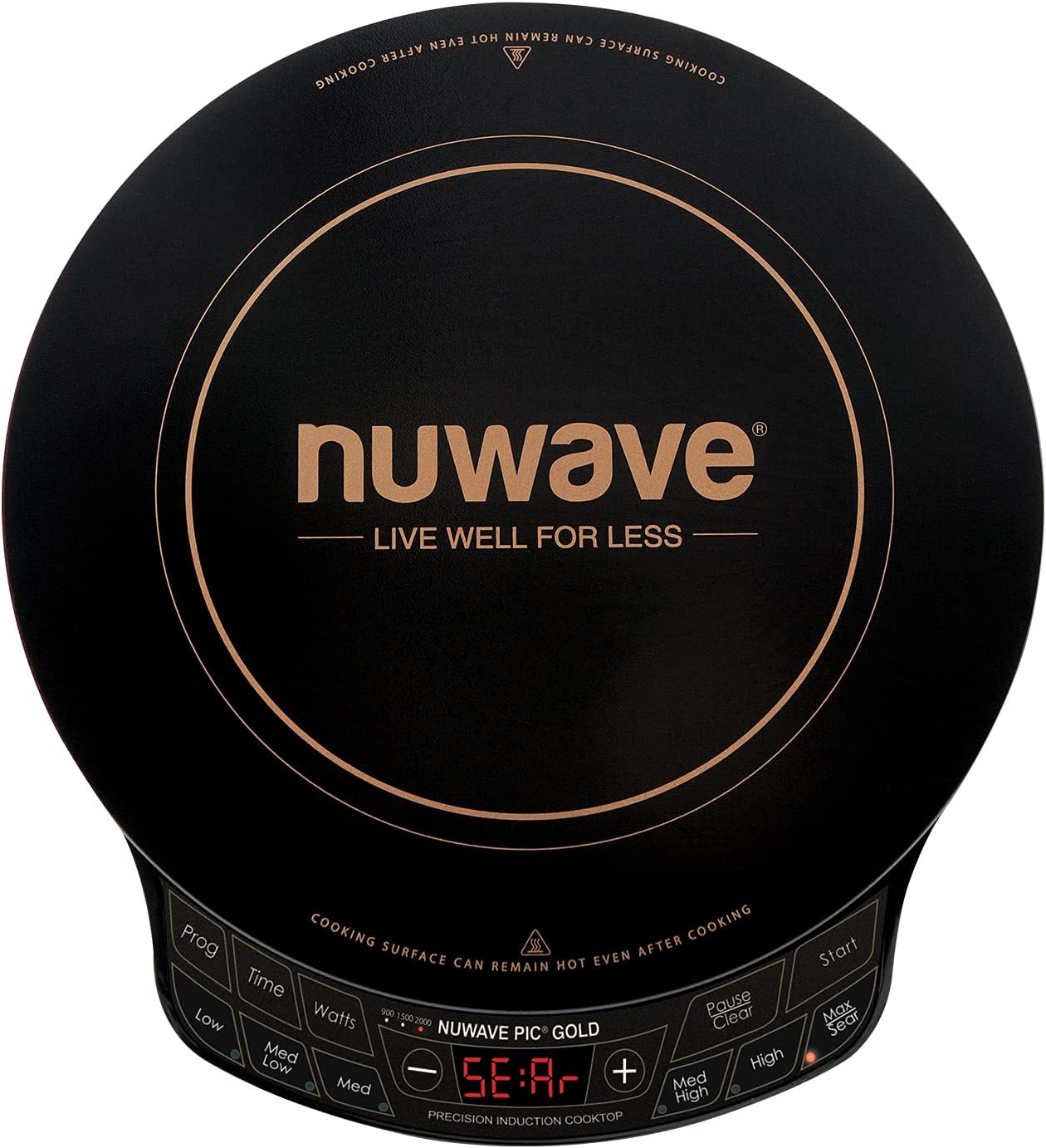 NUWAVE Gold Precision Induction Cooktop, Portable, Powerful with Large 8” Heating Coil, 52 Temperature Settings from 100°F to 575°F in 10°F Increments, 3 Wattage Settings 600, 900, and 1500 Watts, 12” Heat-Resistant Cooking Surface, Safe for Jumbo St