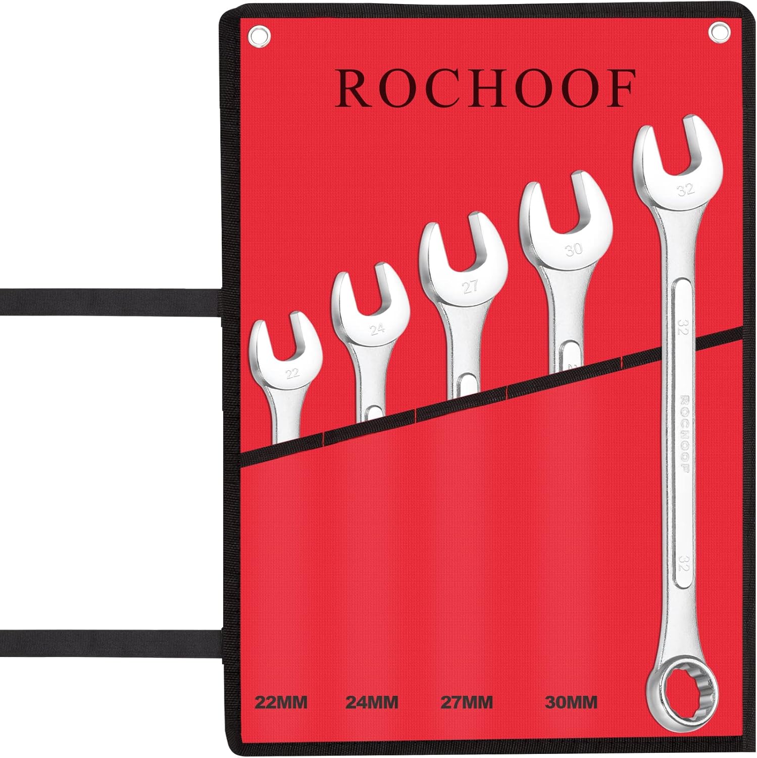 ROCHOOF Combination Wrench Set,5-Piece Metric Wrench Set 12-Point Chrome Vanadium Steel Wrenches 22-32mm with Rolling Pouch Pack of 2