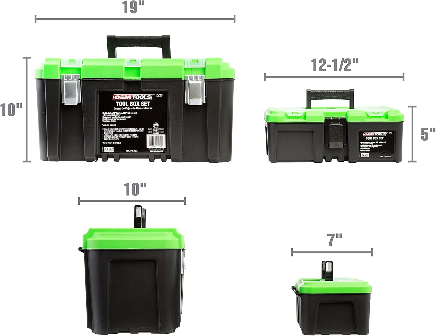 OEMTOOLS 22161 3 Piece Tool Box Set with Removable Tool Tray and Bonus 12.5
