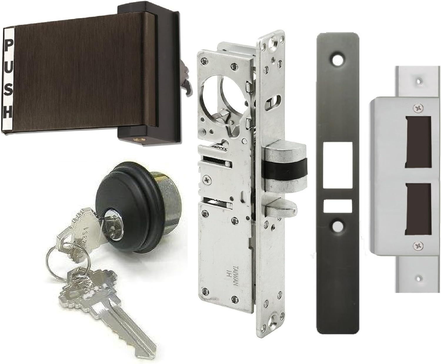 Pacific Doorware Adams Rite Style Latch Storefront Door Mortise Deadlatch Lock Exit Paddle Handle Kit w/Cylinder & Keys, in Duronotic (1-1/8