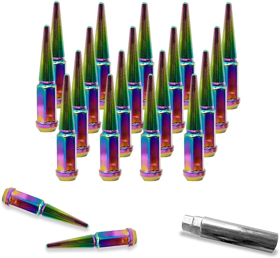 CA Supplies 20PCs 9/16-18 Spike Purple Solid Steel Lug Nuts 4.5 INCHES Tall with Key Pack of 2