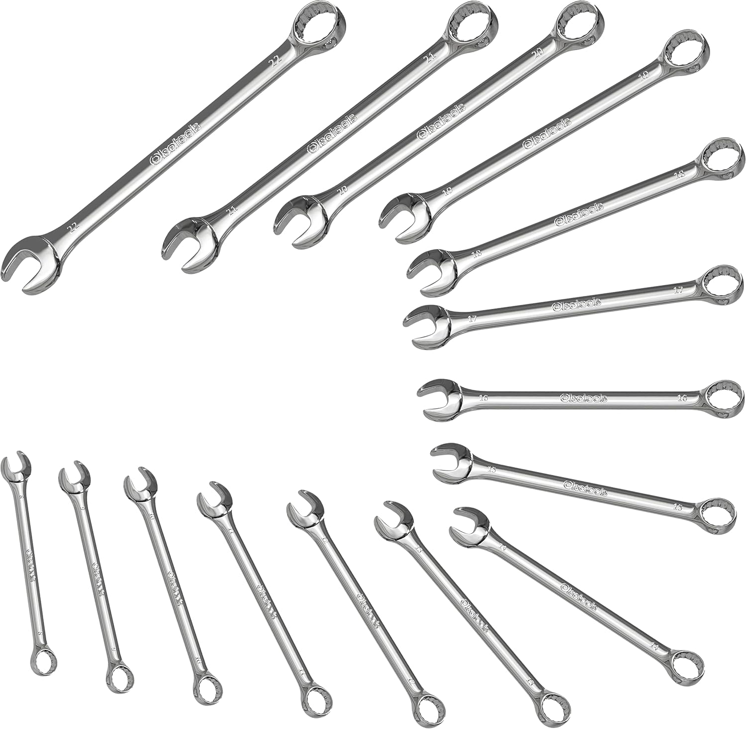 Olsa Tools 15 pc Combination Wrench Set (SAE) | 15-Degree Angle Offset | Precision 12-point Box End | Unbreakable Complete SAE Wrench Set | Combo Wrench Set for Mechanics | Professional Grade