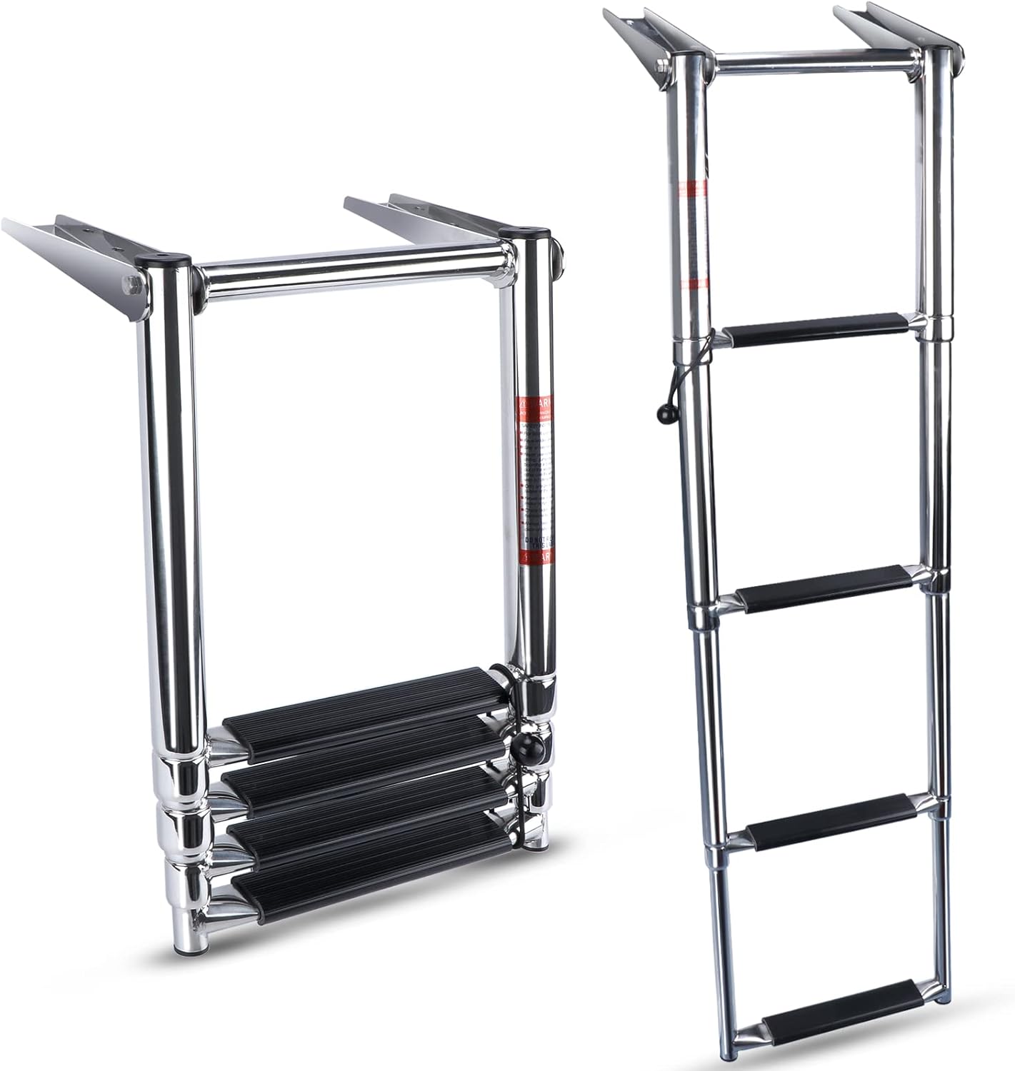 Folding 4 Step Boat Ladder Heavy Duty Stainless Steel Telescoping Boat Ladder Marine Ladder for Fishing Boat Pack of 2