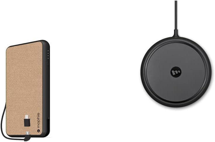 mophie powerstation Plus XL (10,000mAh) - Qi Wireless Charging with Built in Micro USB and Lighning Cables - Khaki (401101697) Pack of 2
