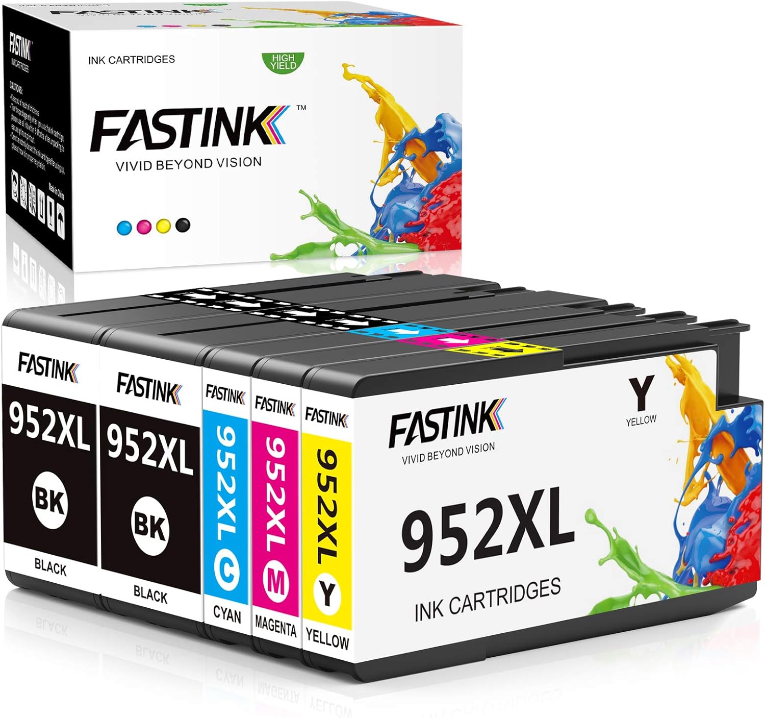 FASTINK Compatible Ink Cartridge Replacement for HP 952 XL 952XL for OfficeJet Pro 8710 8210 8715 7740 7720 8720 8730 8740 8702 8216 8725 8700 8200 Printers (2 Black 1 Cyan 1 Magenta 1 Yellow) Pack of 2