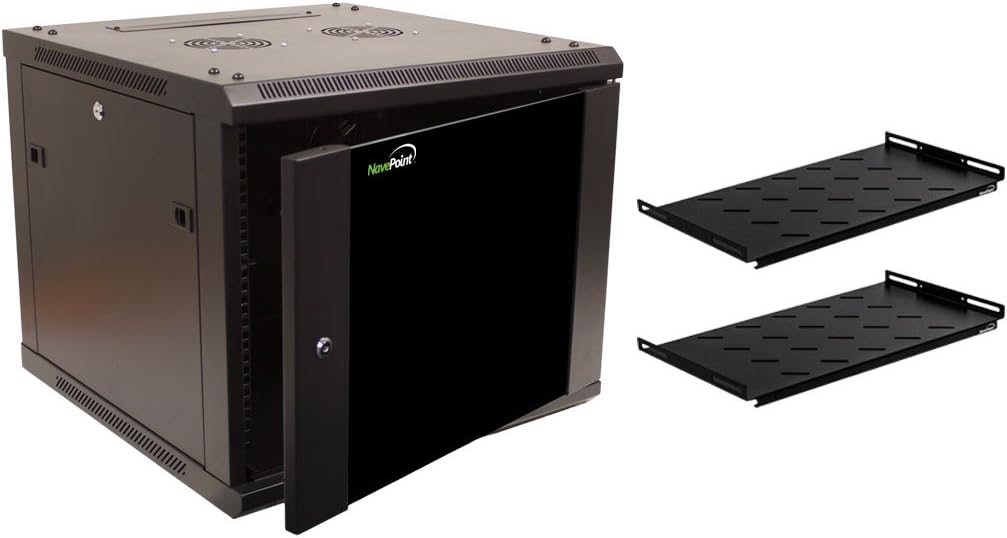 NavePoint 9U Wall Mount Network Server 19 Inch Cabinet Rack Enclosure Glass Door Lock W/Shelves