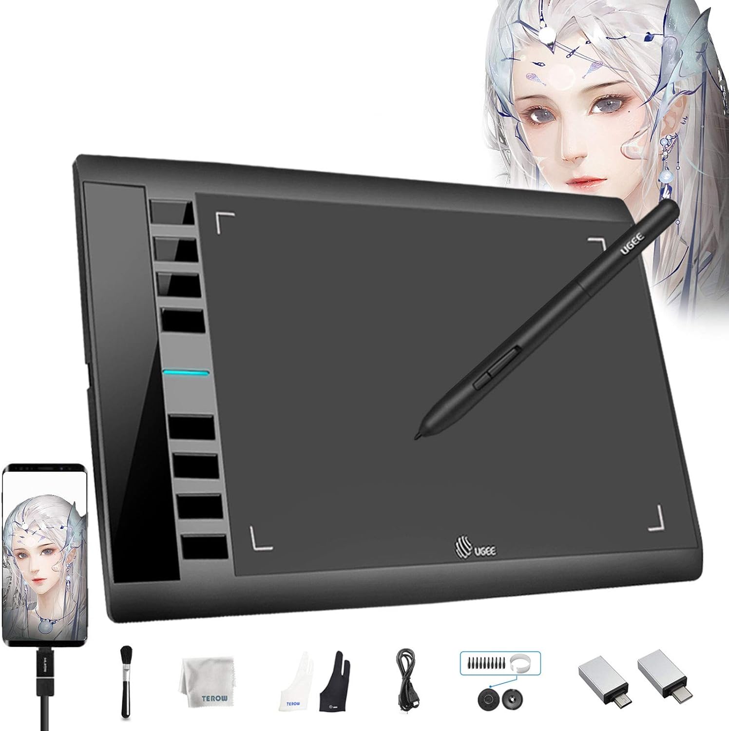UGEE S640W Wireless Graphics Drawing Tablet 6x4 Inch Ultrathin Digital Art Pad with 10 Hot Keys & 8192 Levels Battery-Free Stylus for Sketch/ Online Teaching/ Note-Taking Pack of 2