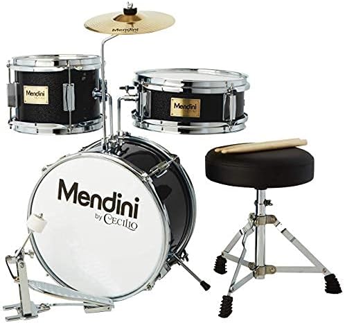 Mendini By Cecilio Kids Drum Set - Junior Kit w/ 4 Drums (Bass, Tom, Snare, Cymbal), Drumsticks, Drummer Seat - Beginner Drum Sets & Musical Instruments