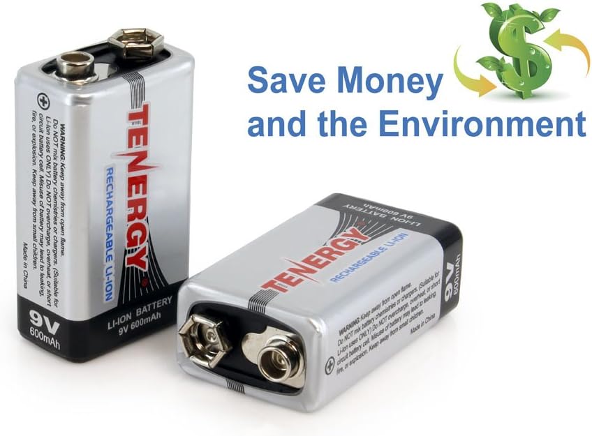 Combo: Tenergy TN294 4-Bay 9V Li-ion Battery Charger + 8pcs 9V 600mAh Li-ion Rechargeable Battery Pack of 2