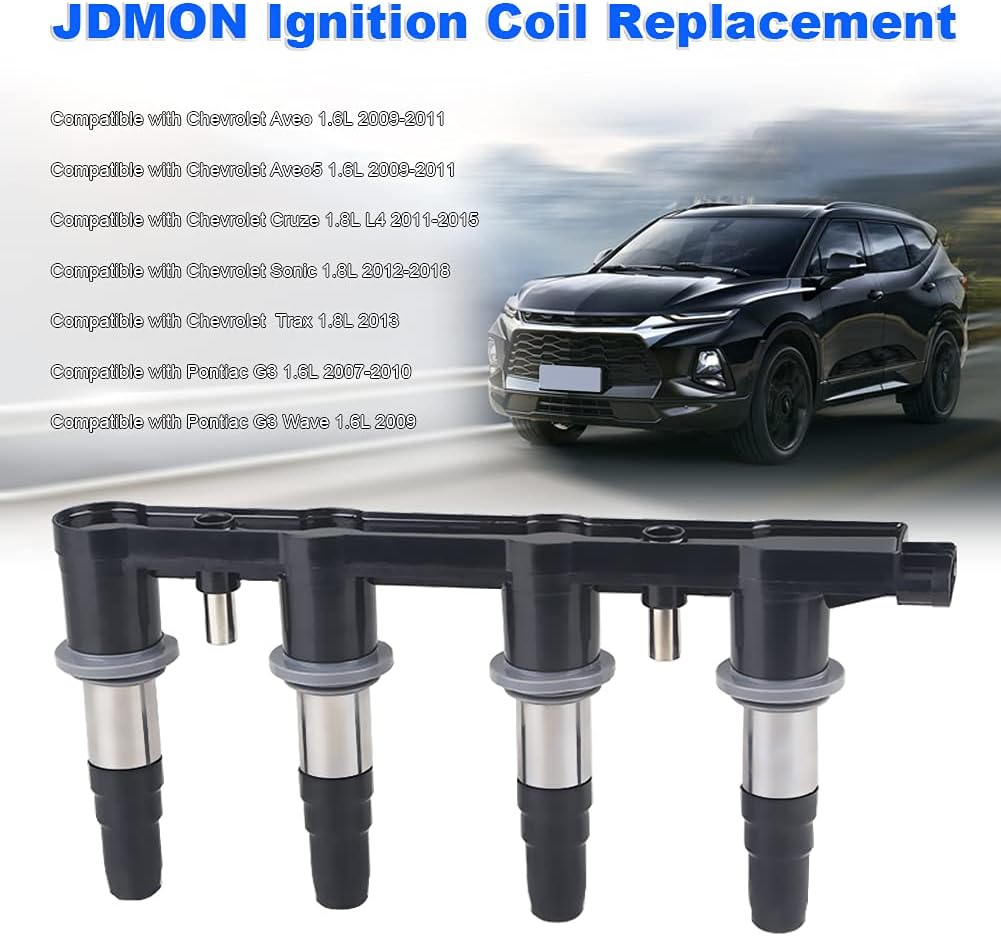 JDMON Ignition Coil with Module Replacement for Chevy Aveo Aveo5 Cruze Sonic Pontiac G3 L4 1.6L 1.8L Replace C1646 UF620 Pack of 2
