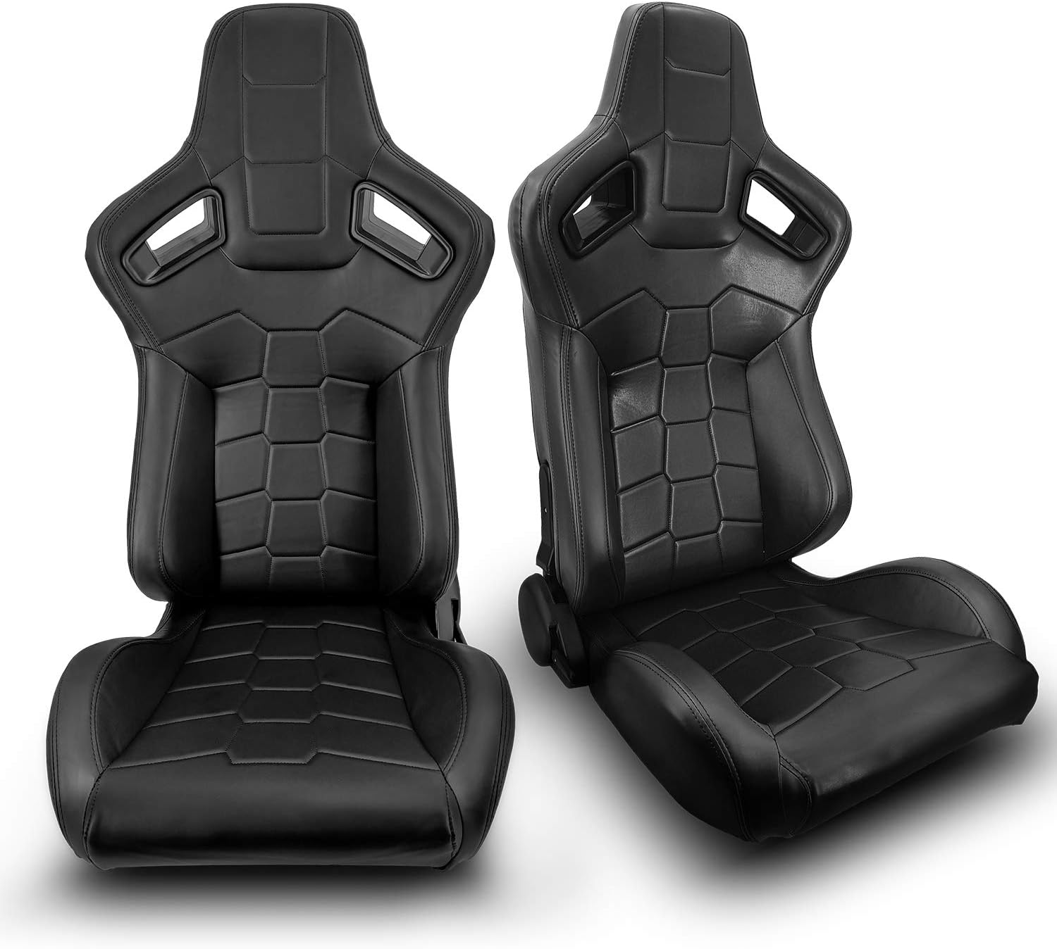 ModifyStreet 1 Pair Universal BLACK PVC MAIN LEATHER LEFT/RIGHT RACING BUCKET SEATS PAIR