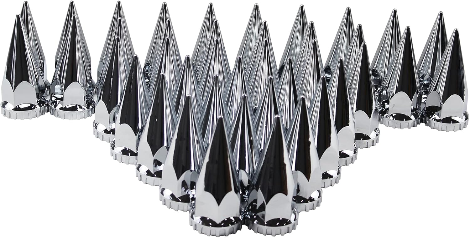 MRJLK 33mm Chrome ABS Plastic Screw-on Standard or Spiked Lug Nut Covers Pack of 40 (Spiked) Pack of 2