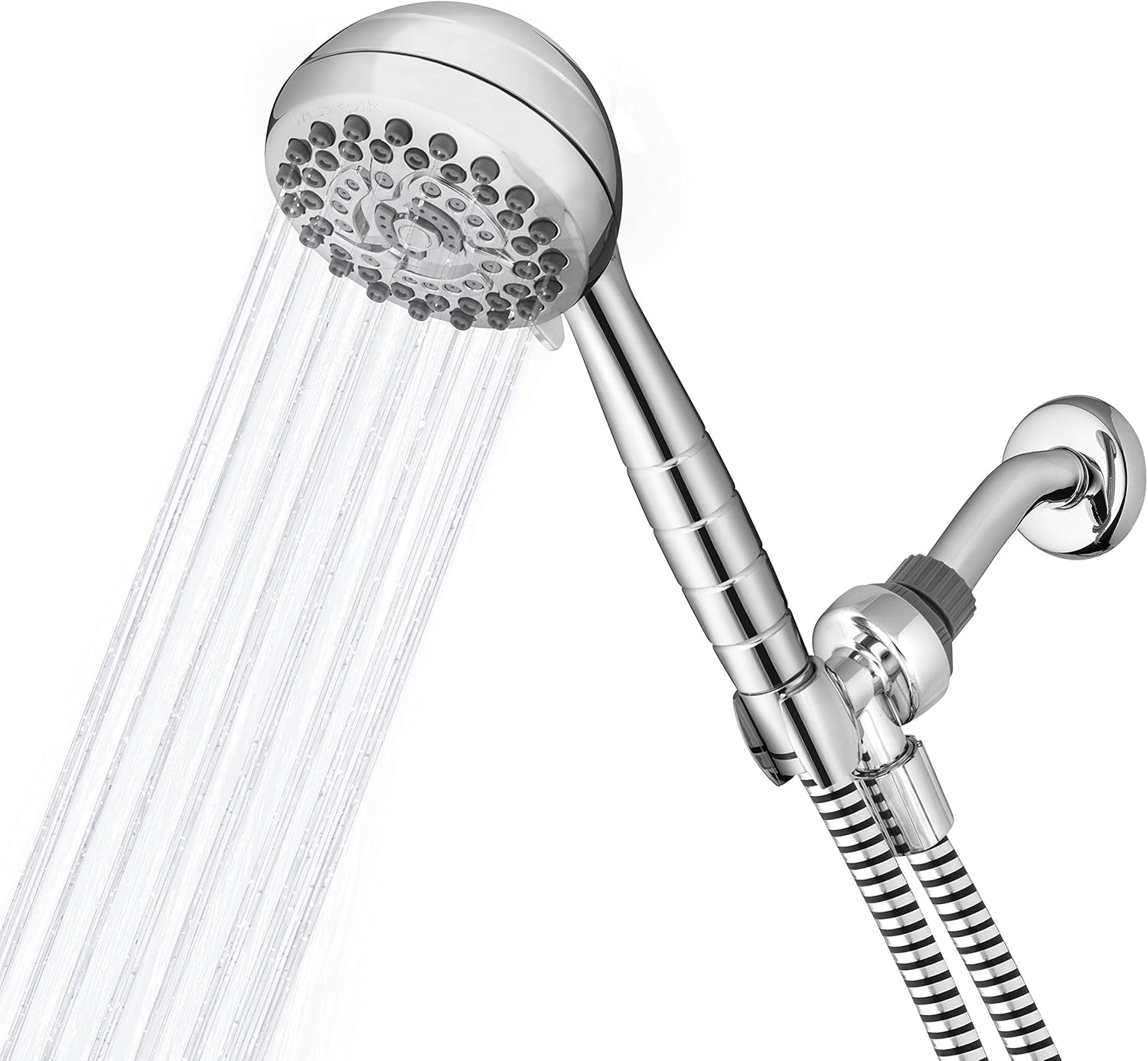 Waterpik High Pressure Powerpulse Massage Hand Held, 2.5 GPM, Chrome Detachable Shower head with 7 Spray Settings and 5' Hose, XRO-763 & Delta Shower Arm Diverter for Hand Shower, Chrome Pack of 2