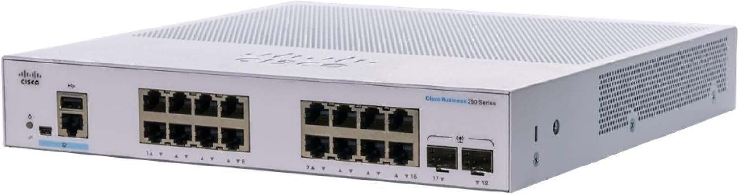 Cisco Business CBS250-16T-2G Smart Switch | 16 Port GE | 2x1G SFP | Limited Lifetime Protection (CBS250-16T-2G-NA)