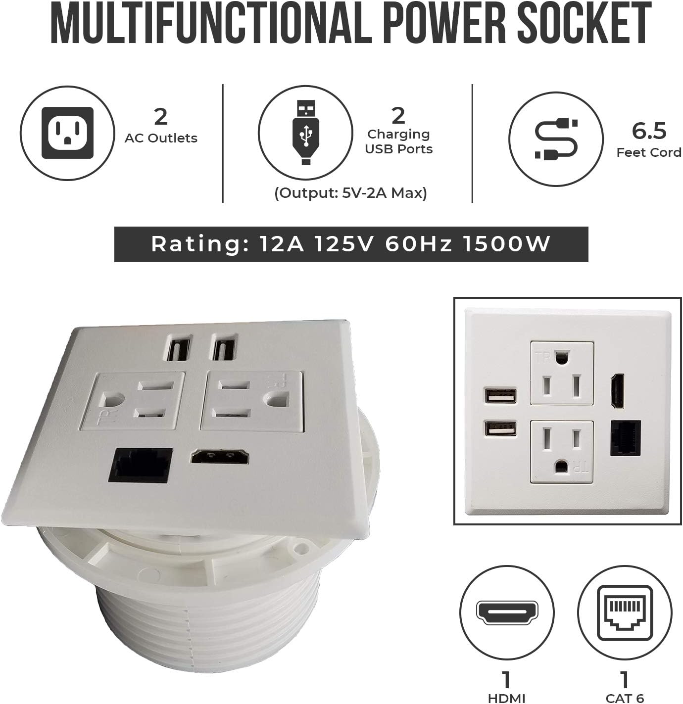 Tabletop & Conference Room Power Grommet Outlet, FITS 3 1/8