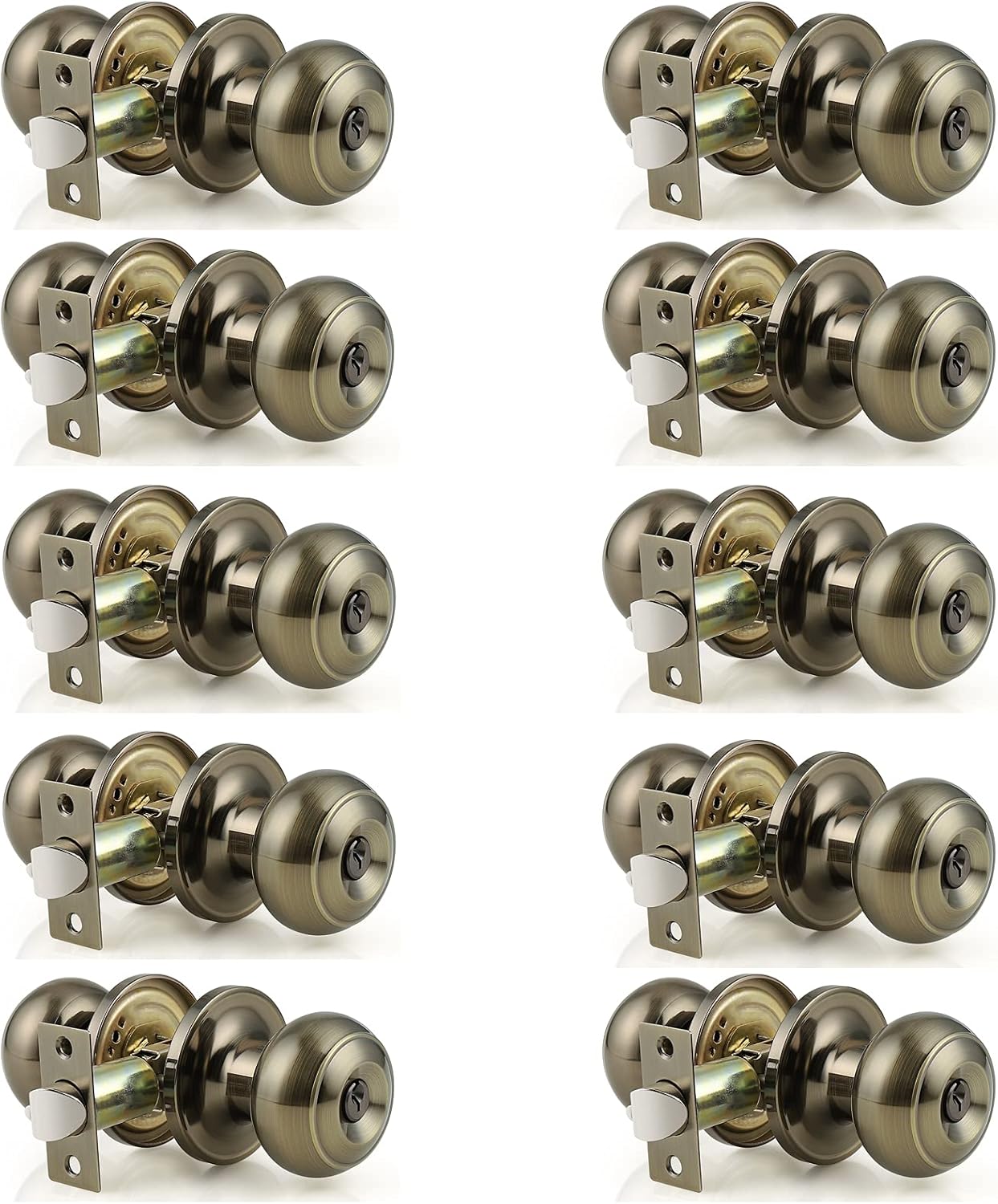 Probrico Round Door Knobs Passage Lock Antique Brass for Closet Hallway Passage Handle Keyless Lockset 6 Pack Pack of 2