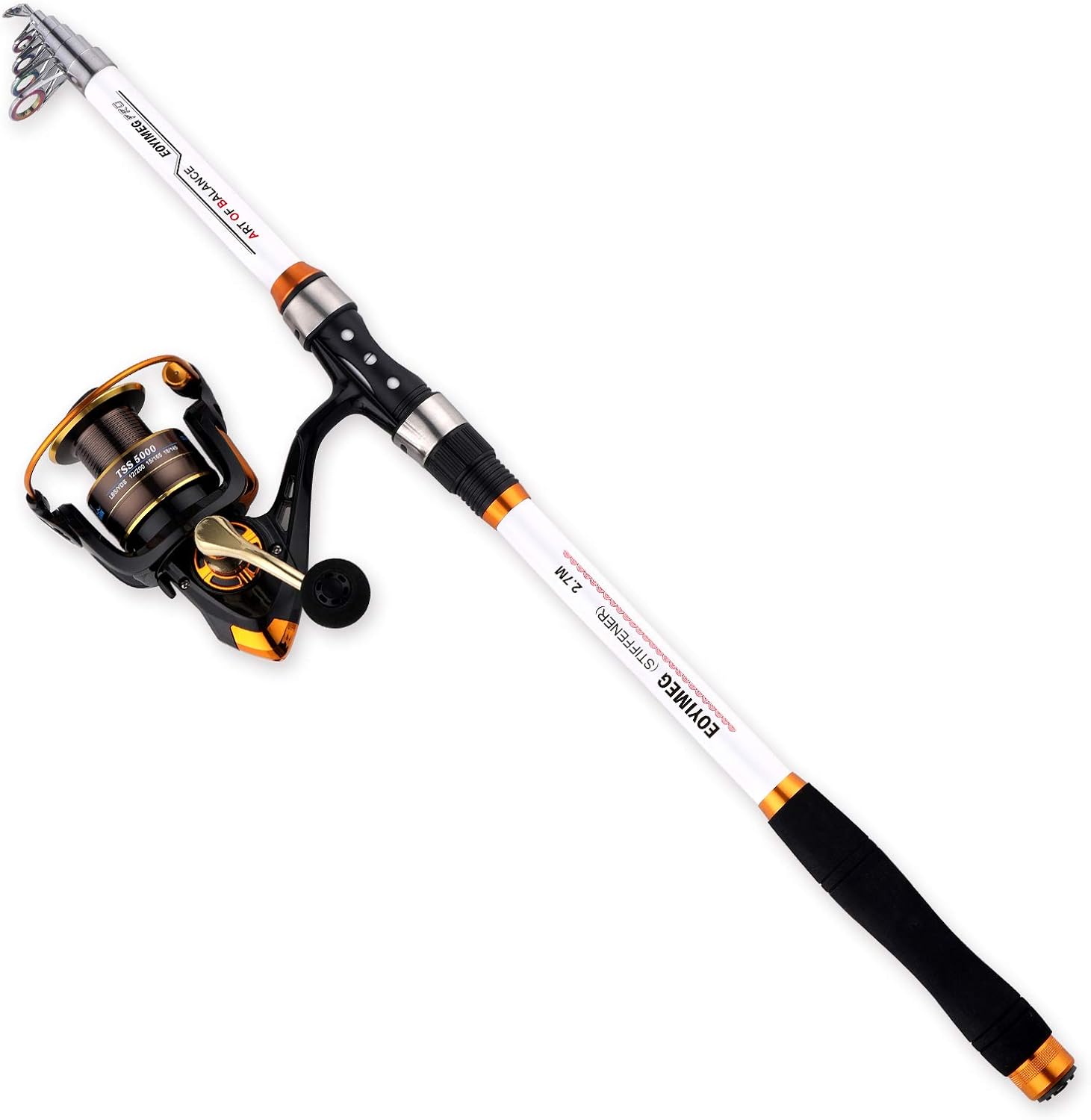 EOYIMEG Fishing Rod Kit with Spinning Reels, Telescopic Fishing Rod and Reel Combos for Youth Adults Travel Fishing Pole Kit for Saltwater Freshwater Pack of 2