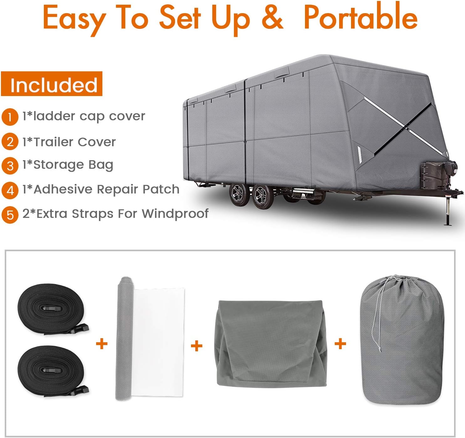 XGear Windproof Upgraded 35' - 38' RV Cover Travel Trailer Cover, Extra-Thick 5 Layers Anti-UV Top, Rip-Stop with 2PCS Extra Straps