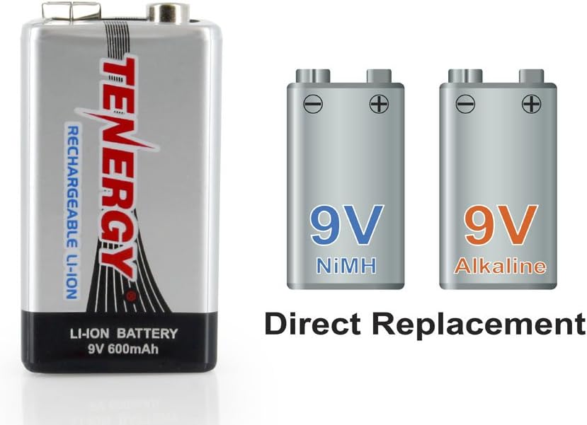 Combo: Tenergy TN294 4-Bay 9V Li-ion Battery Charger + 8pcs 9V 600mAh Li-ion Rechargeable Battery Pack of 2