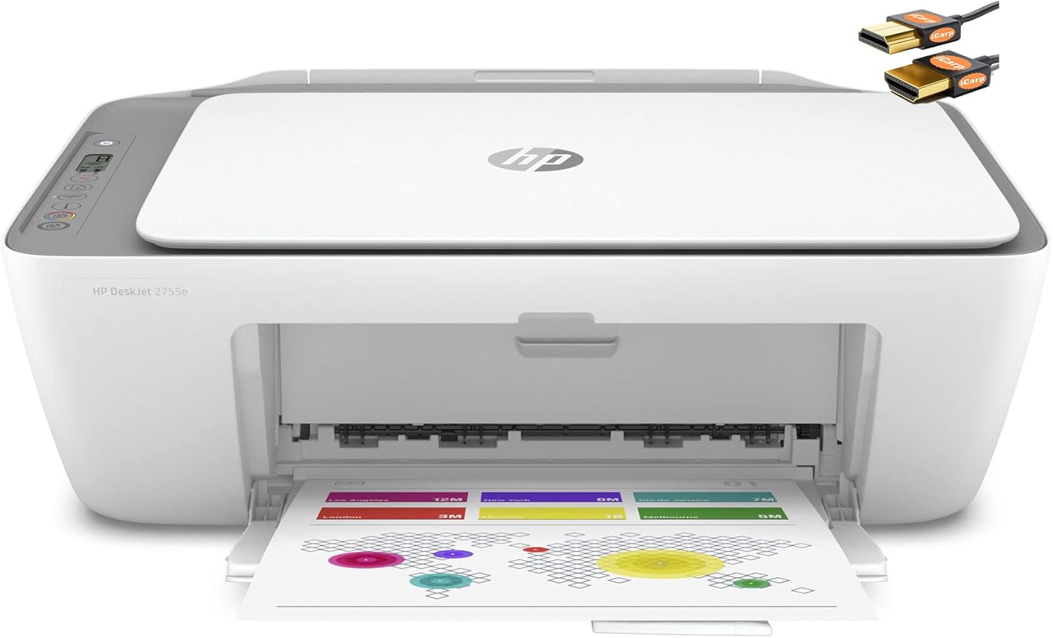 HP DeskJet 27 55e Series Wireless Inkjet All-in-One Color Printer - Print Copy Scan - Mobile Printing - USB Connectivity - Up to 5.5 PPM - Up to 4800 x 1200 DPI Print Resolution + HDMI Cable