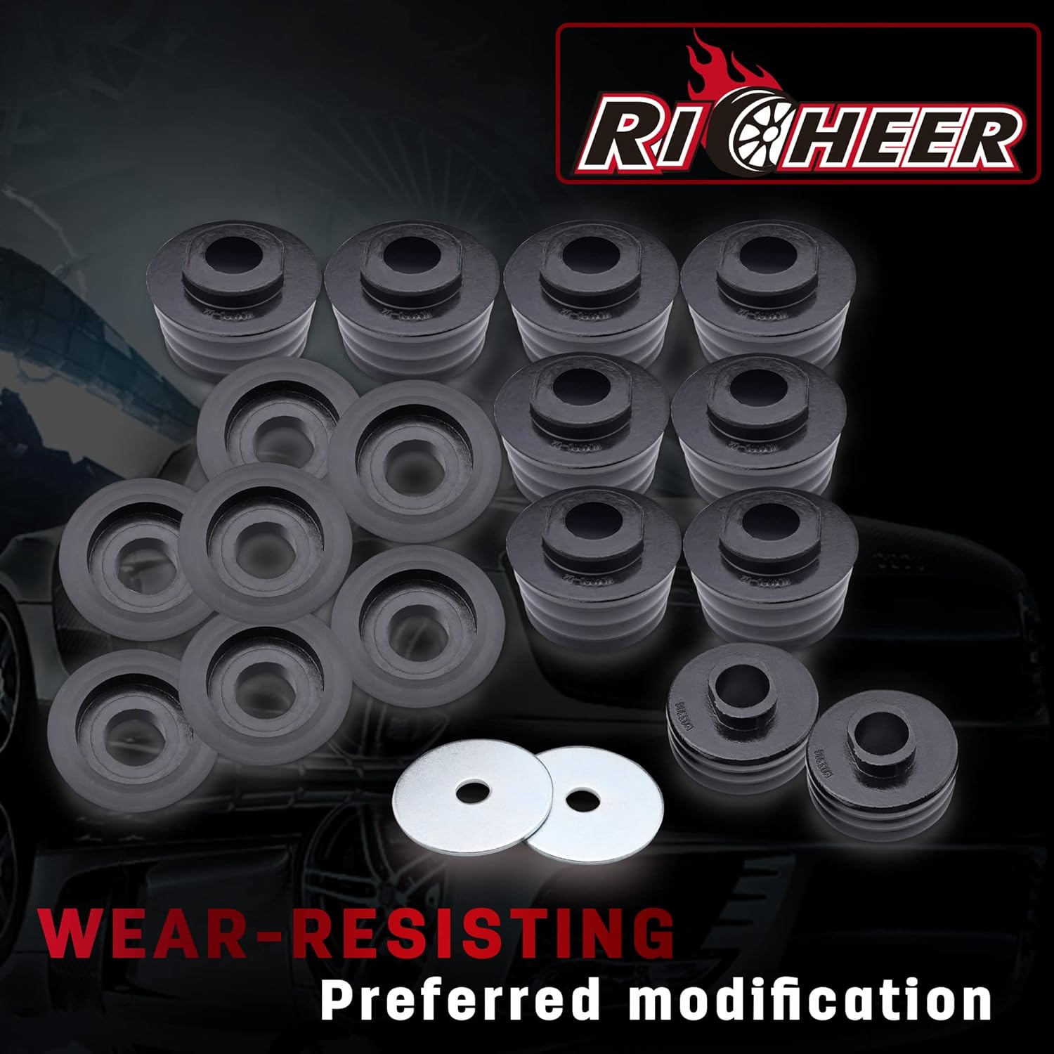Richeer KF04060BK 2008-2016 F250 F350 Super Duty 2WD 4WD Body Mount Bushing Kit Polyurethane Body Cab Mounts 18pcs Pack of 2