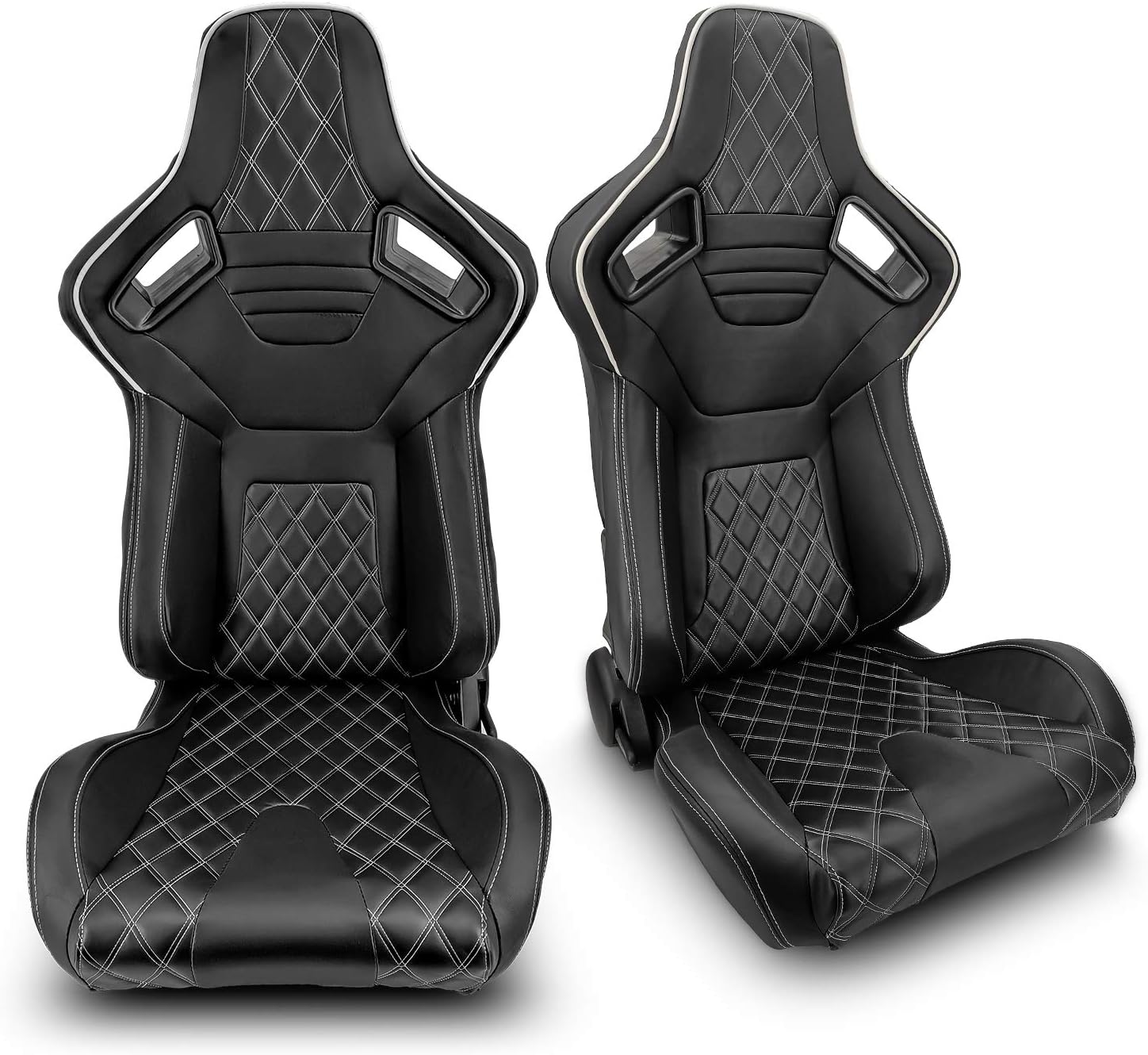 ModifyStreet 1 Pair Universal BLACK PVC MAIN LEATHER LEFT/RIGHT RACING BUCKET SEATS PAIR