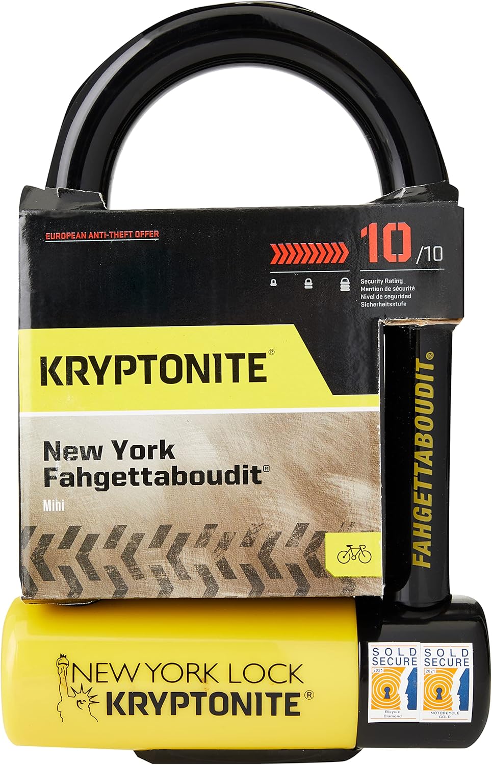 Kryptonite New York Lock Fahgettaboutit Mini 18mm U-Lock Bicycle Lock , Black